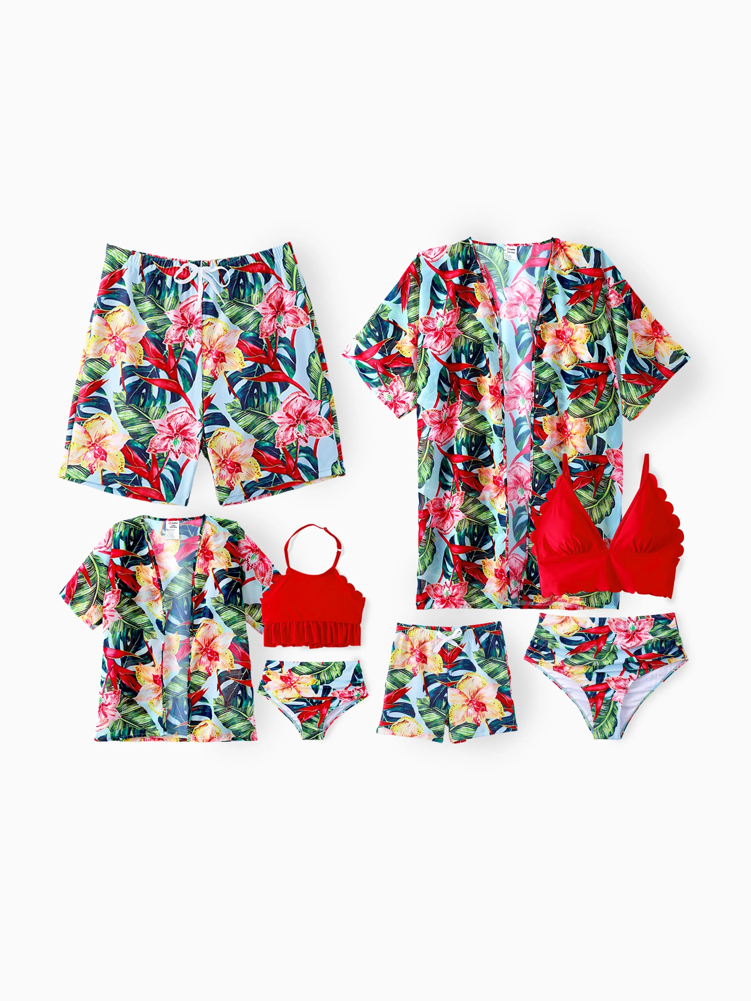 Toddler Boy Floral Drawstring Swim Trunks Red