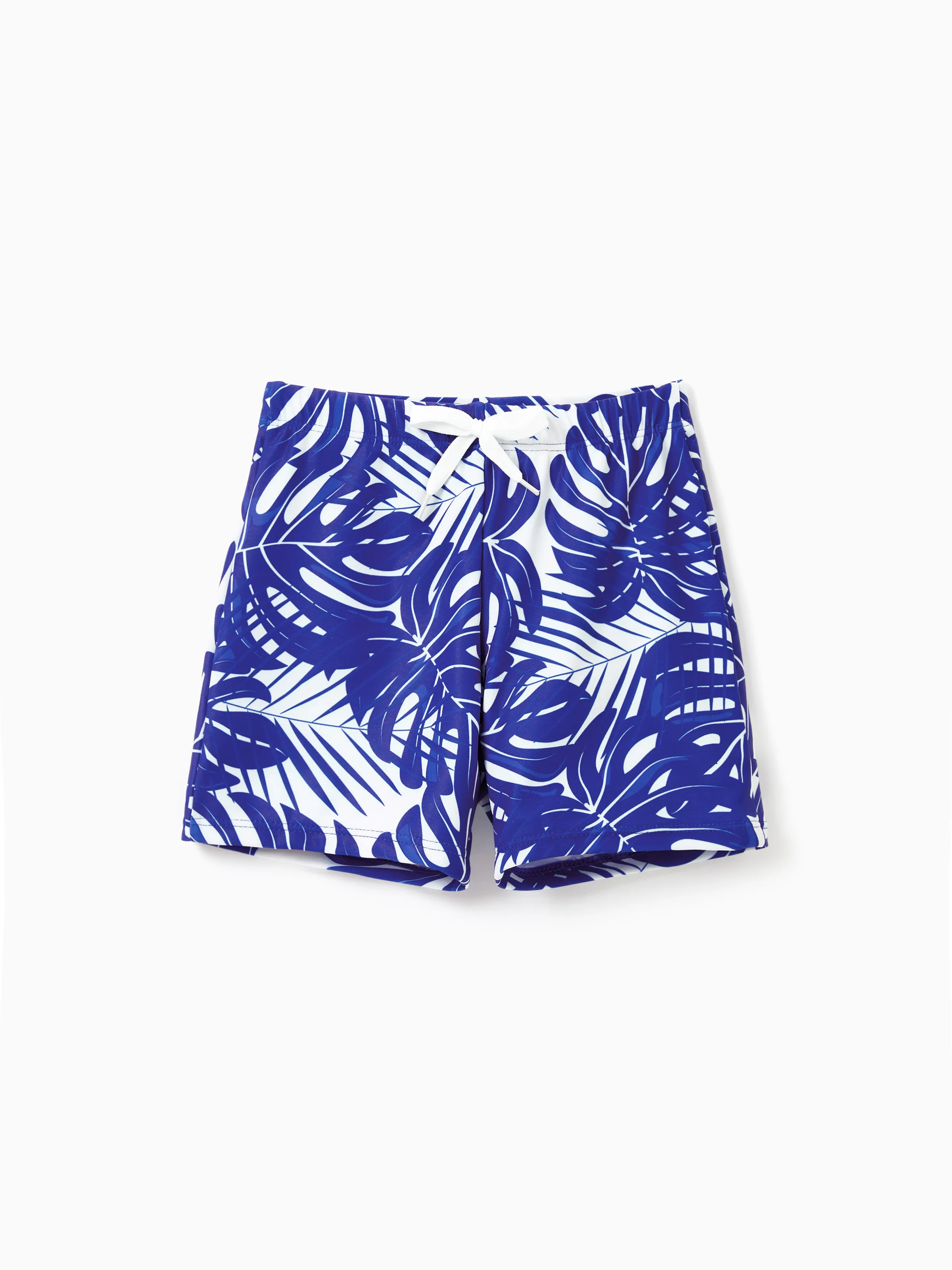 Toddler Boy Tropical Leaf Print Swim Trunks Blue