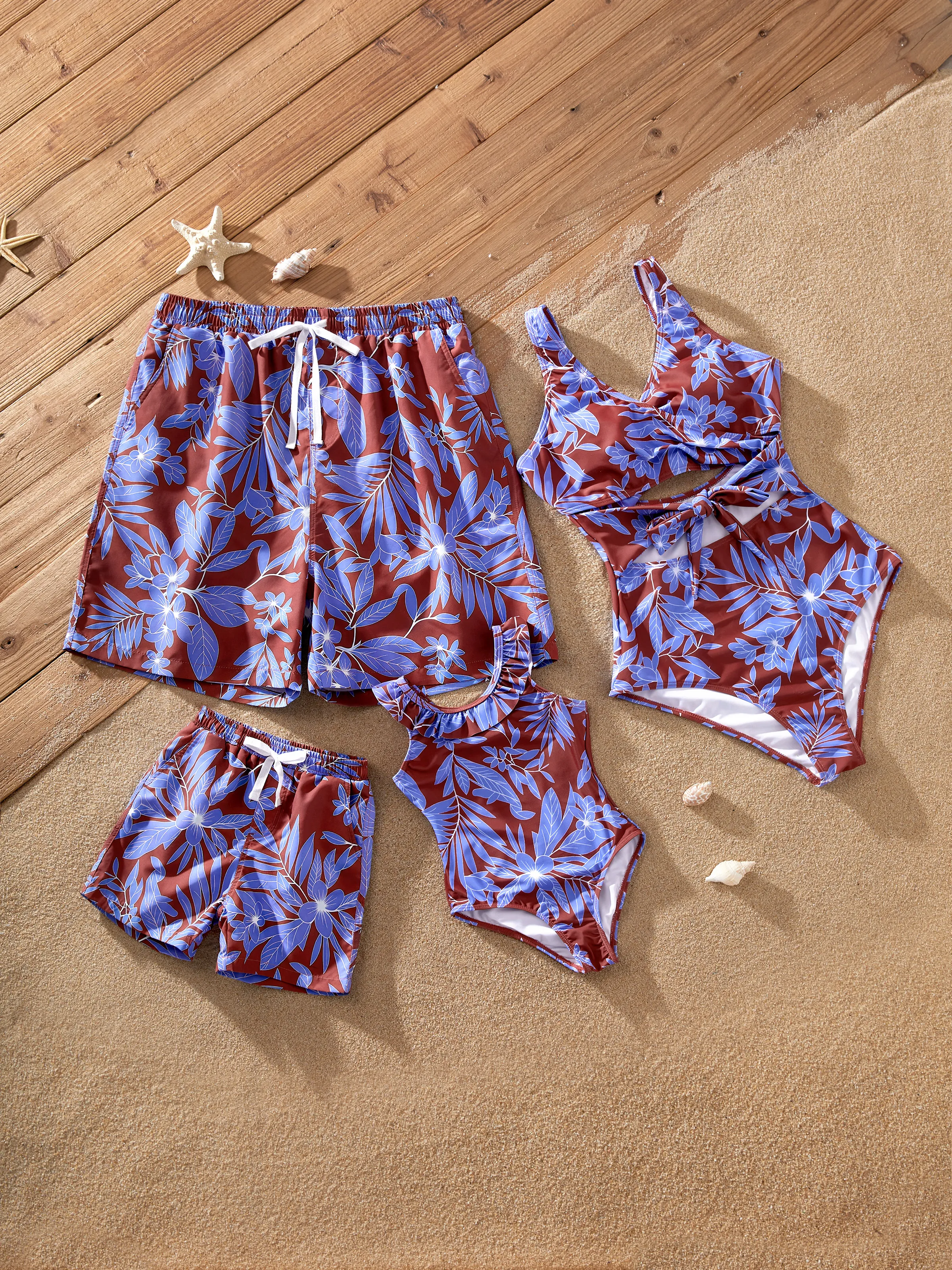 Toddler Boy Tropical Leaf Print Swim Trunks Set Multi-color