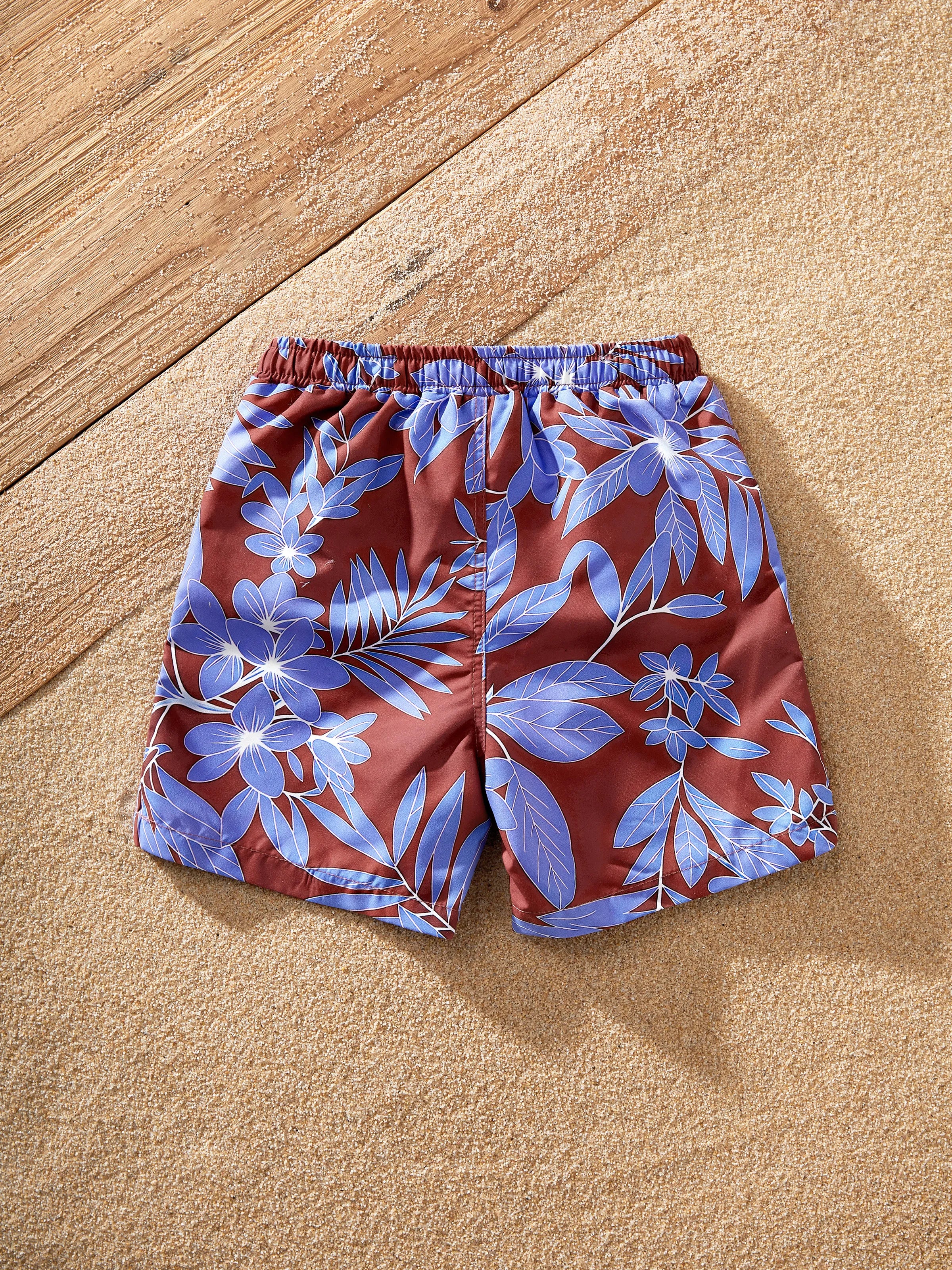 Toddler Boy Tropical Leaf Print Swim Trunks Set Multi-color