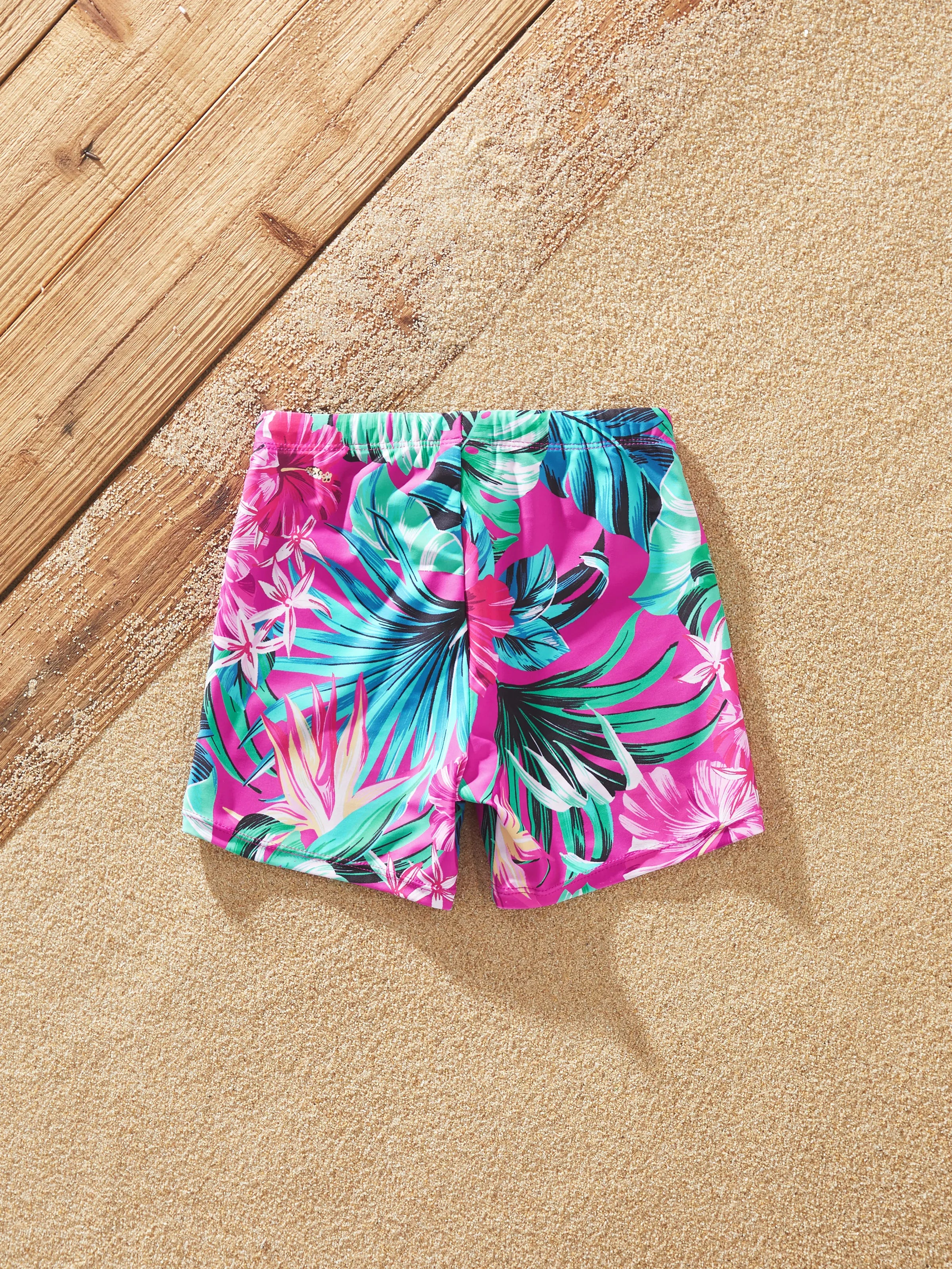Toddler Boy Swimsuits Tropical Pink Leaf Print Halter Swim Trunks Set Pink