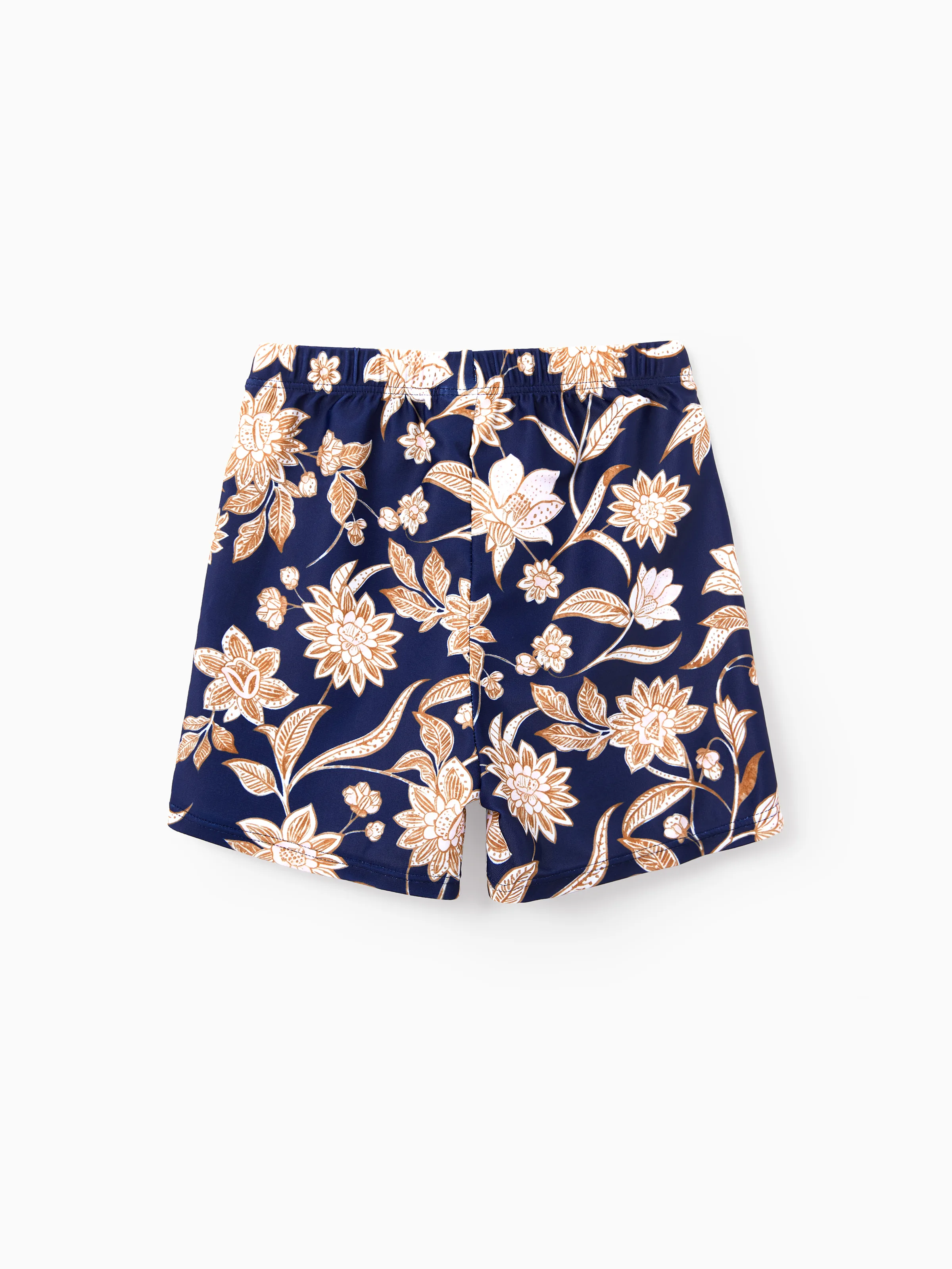 Toddler Boy Floral Print Swim Trunks Deep Blue