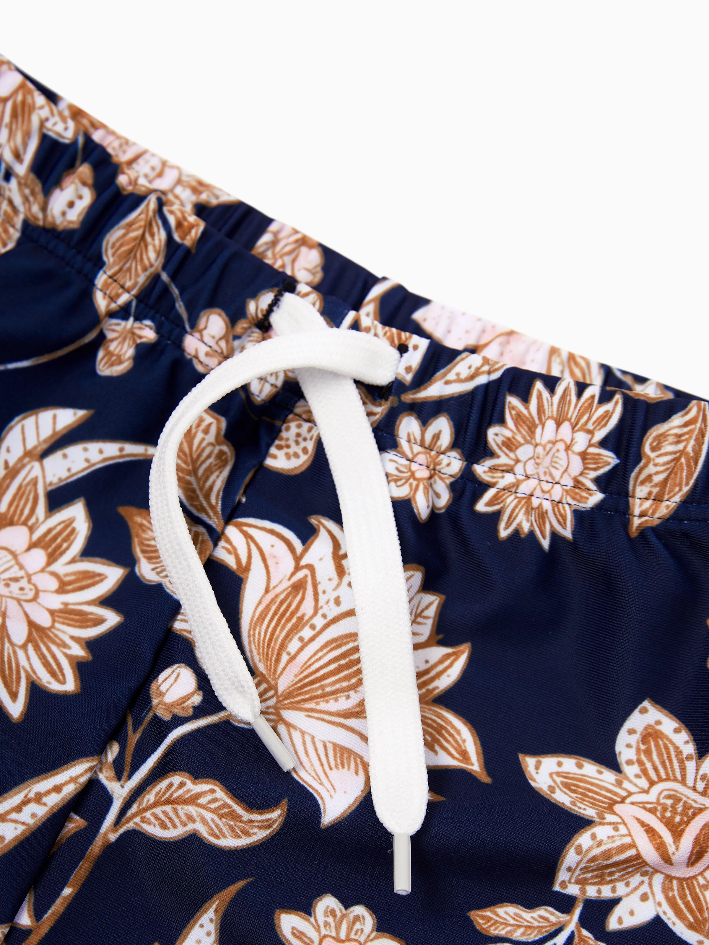 Toddler Boy Floral Print Swim Trunks Deep Blue