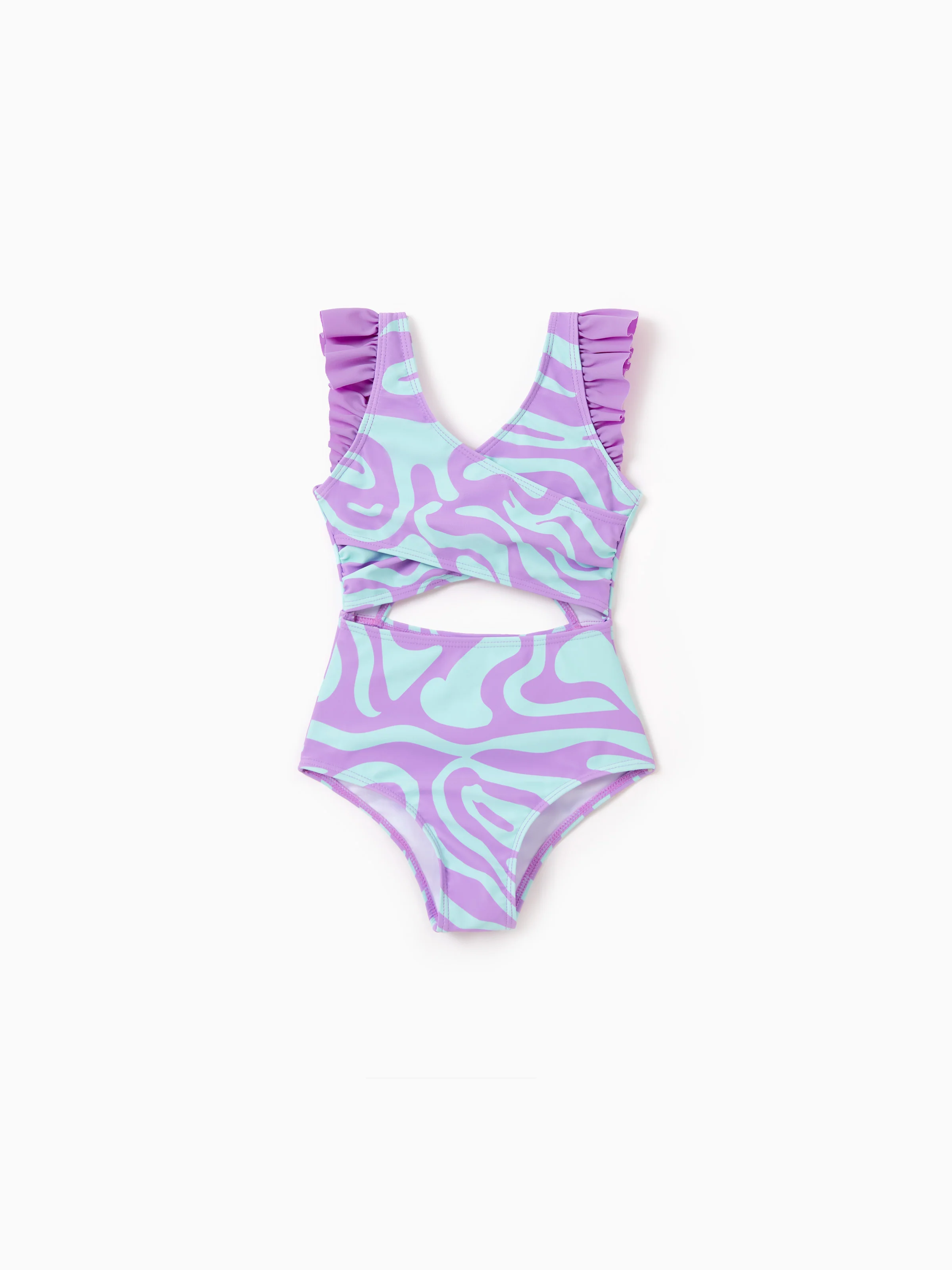 Toddler Girl Trendy Purple & Blue Wave Print Midriff Cutout One-Piece Swimsuit Purple