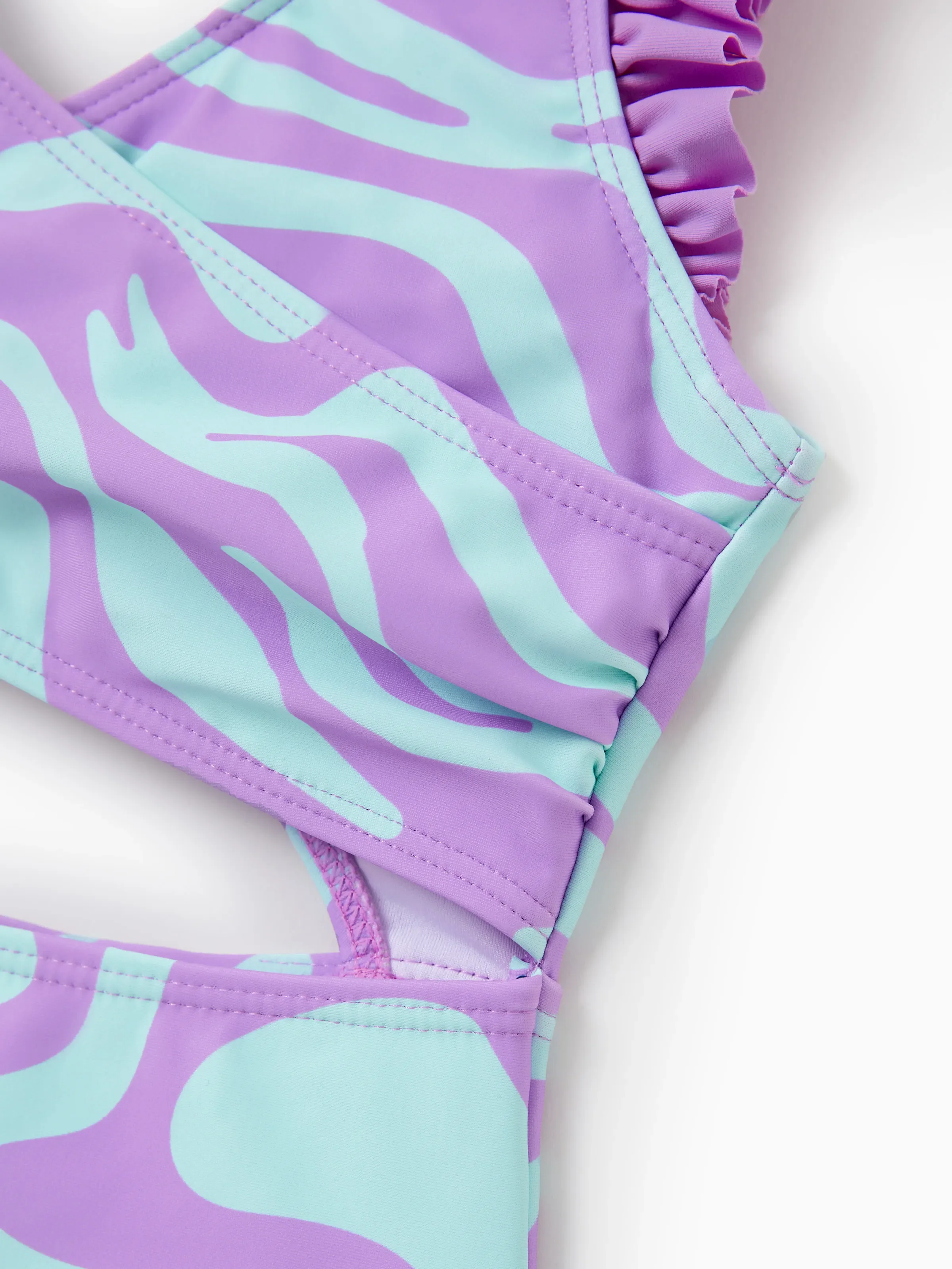 Toddler Girl Trendy Purple & Blue Wave Print Midriff Cutout One-Piece Swimsuit Purple