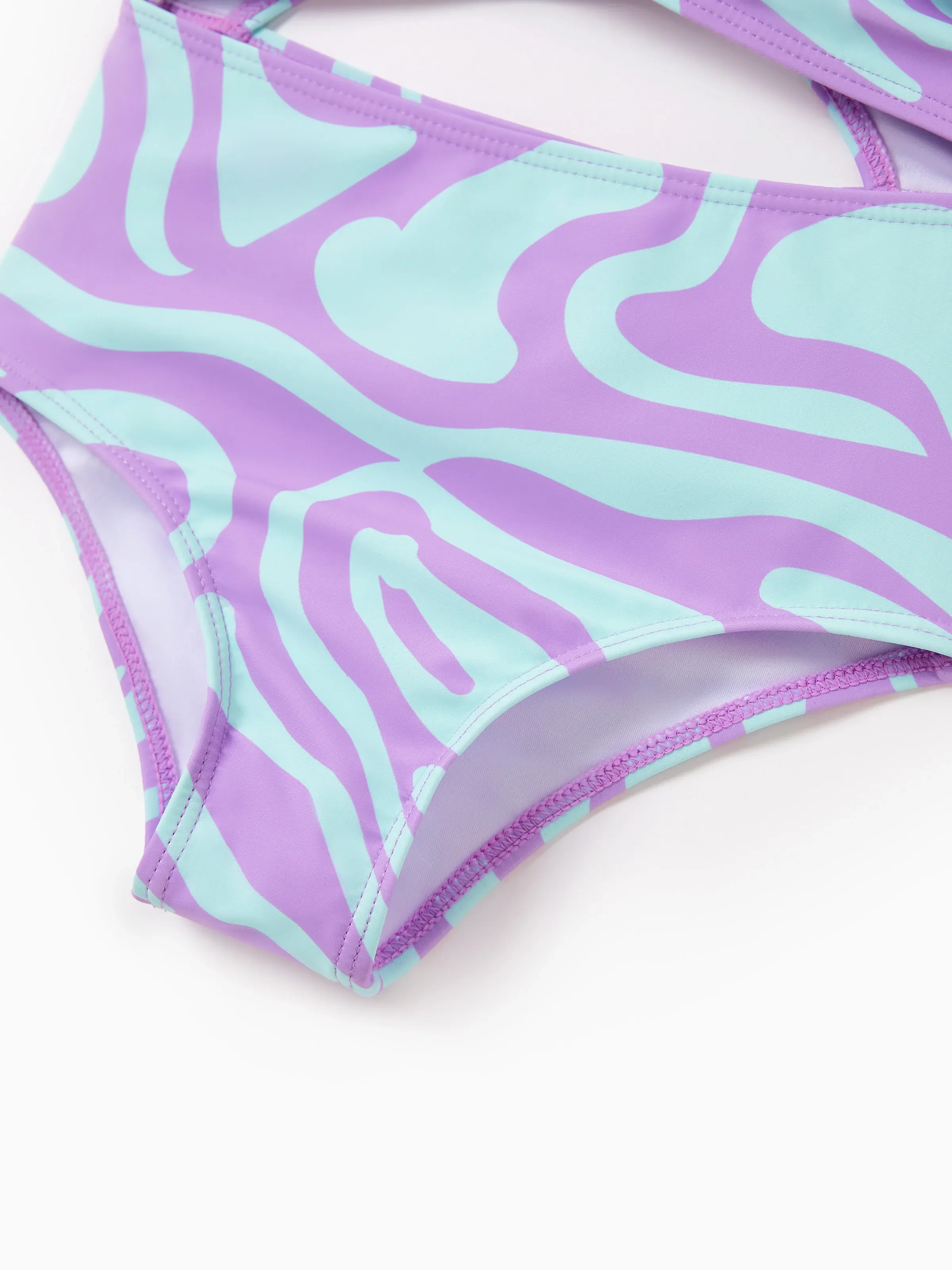 Toddler Girl Trendy Purple & Blue Wave Print Midriff Cutout One-Piece Swimsuit Purple