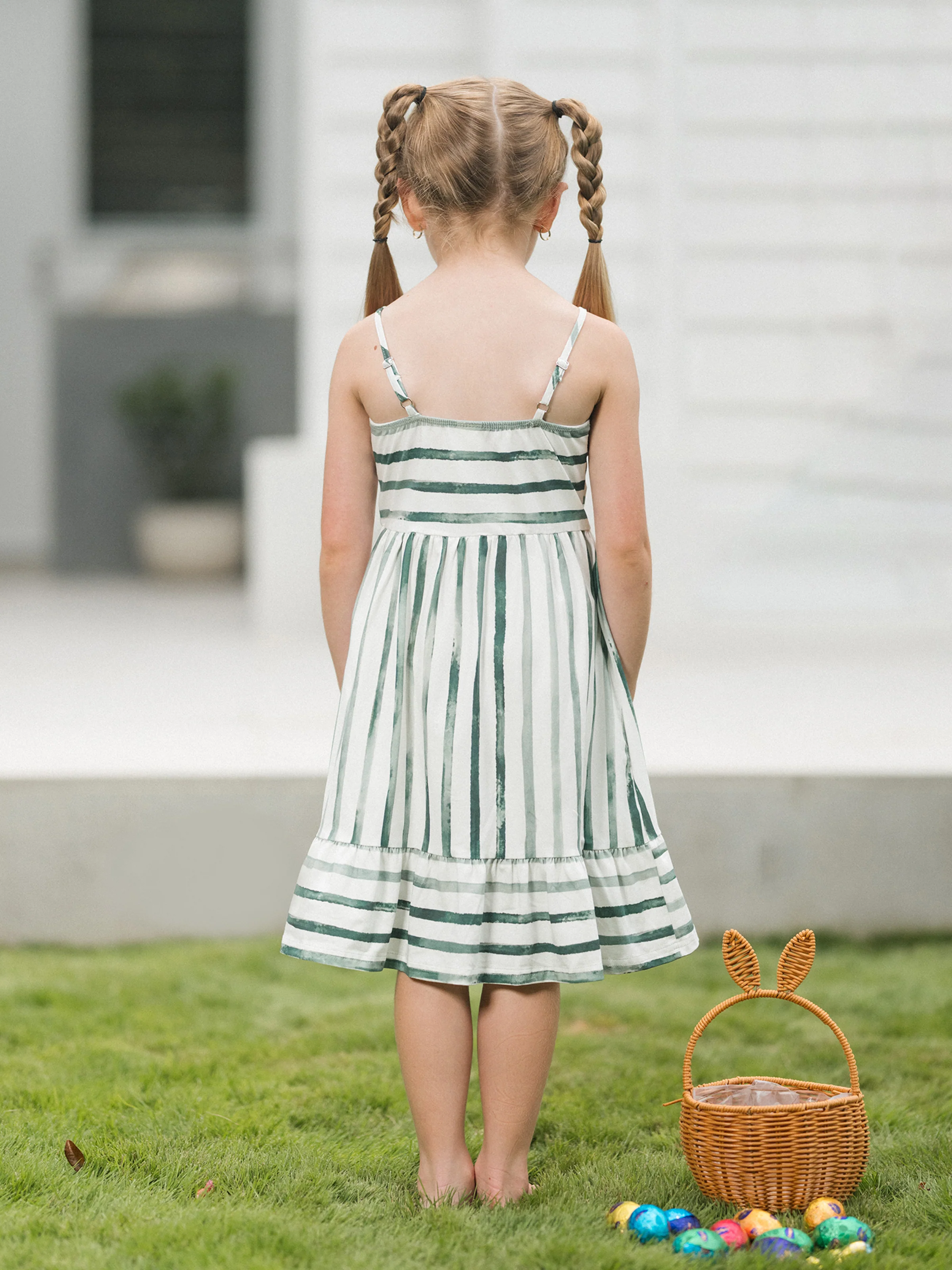 29810-toddler-kid-girl-cotton-green-striped-dress-perfect-for-summer-family-outings-photos-green-3.webp Toddler/Kid Girl Cotton Green Striped Dress, Perfect for Summer Family Outings & Photos Green