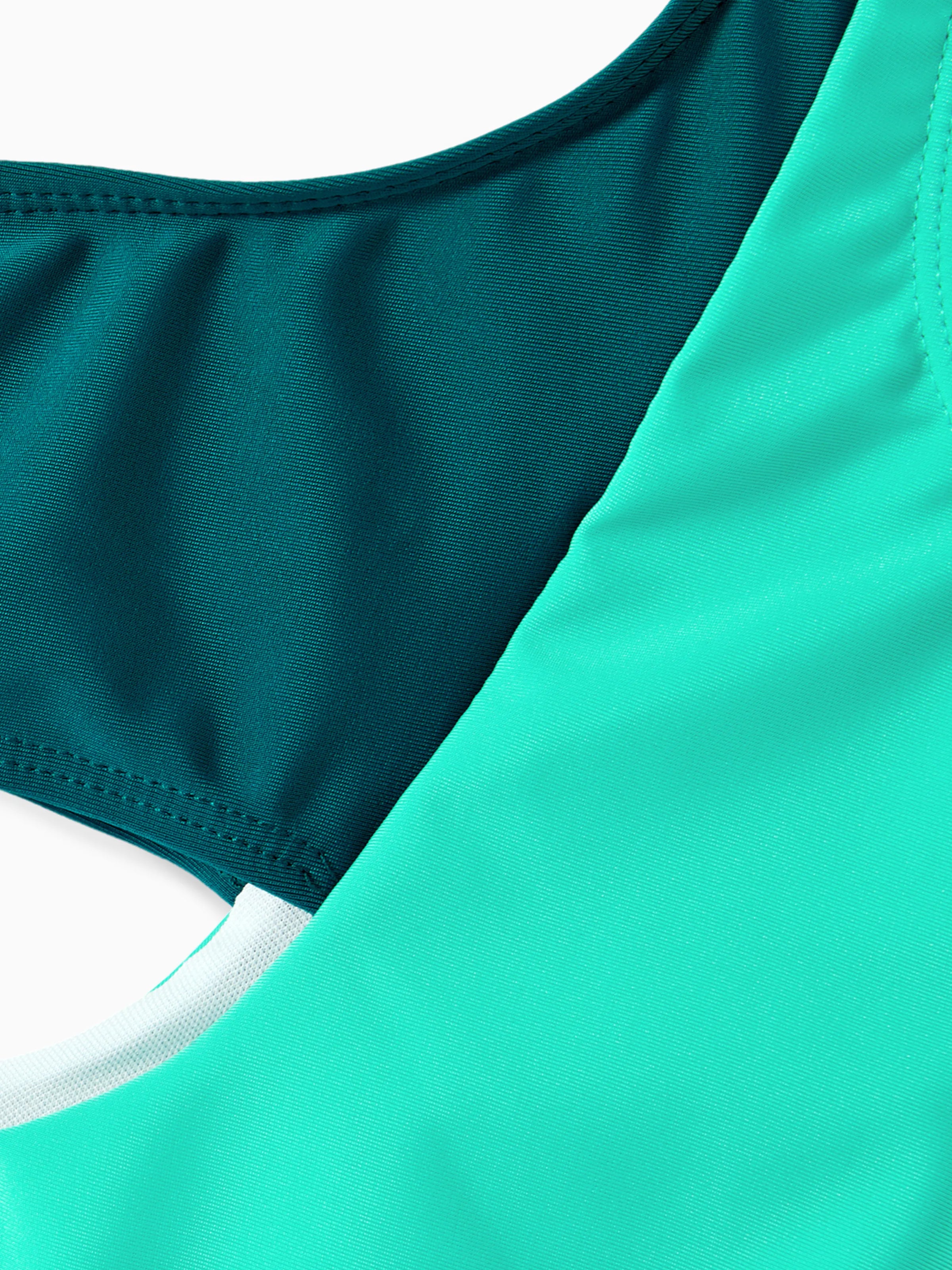 Toddler Girl Colorblock One Shoulder Cut Out One-piece Swimsuit  Deep Turquoise