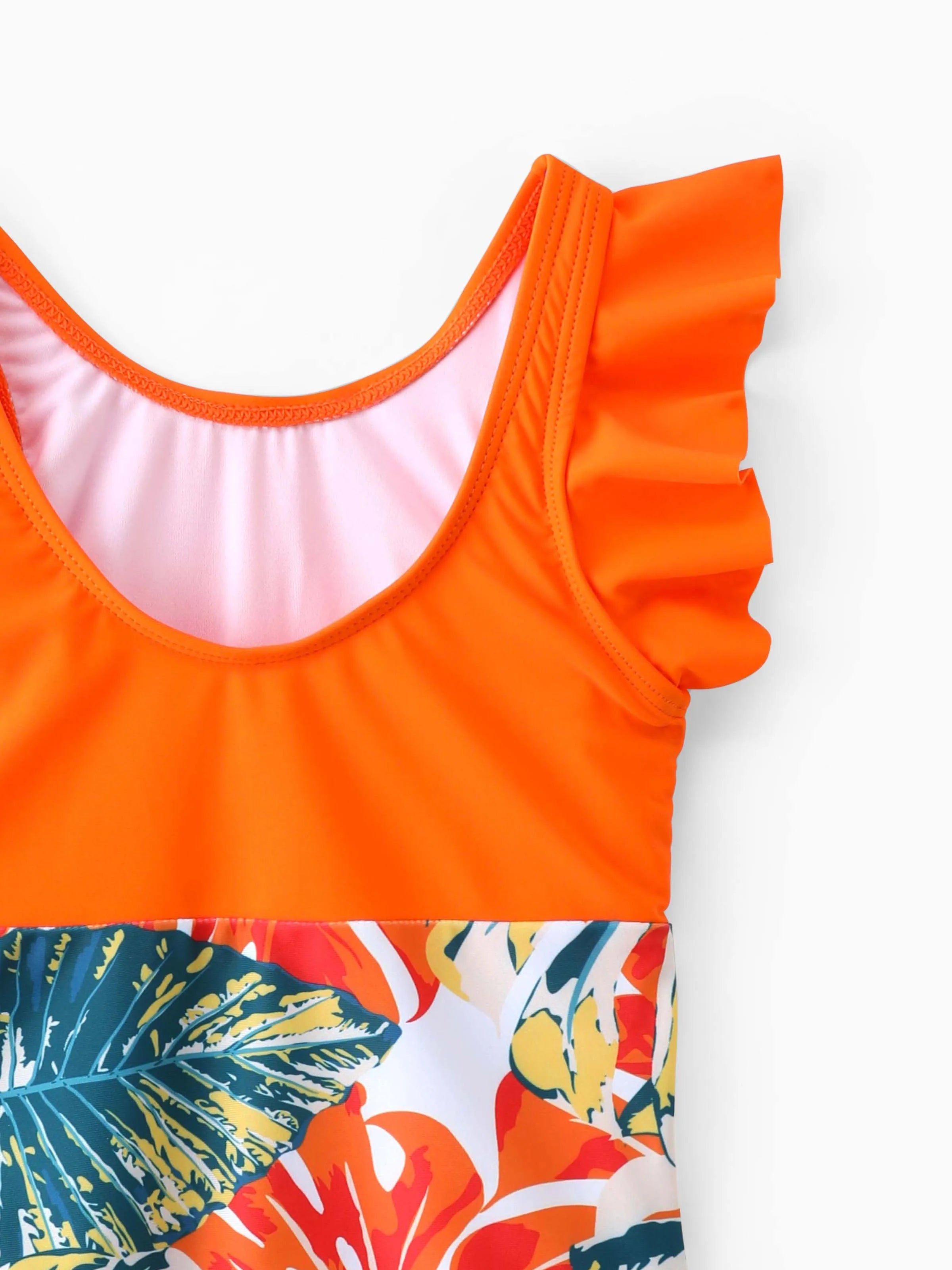 29889-toddler-girl-orange-and-all-over-tropical-plant-print-splicing-ruffle-one-piece-swimsuit-orange-color-4.jpg Toddler Girl Orange and All Over Tropical Plant Print Splicing Ruffle One-Piece Swimsuit Orange color