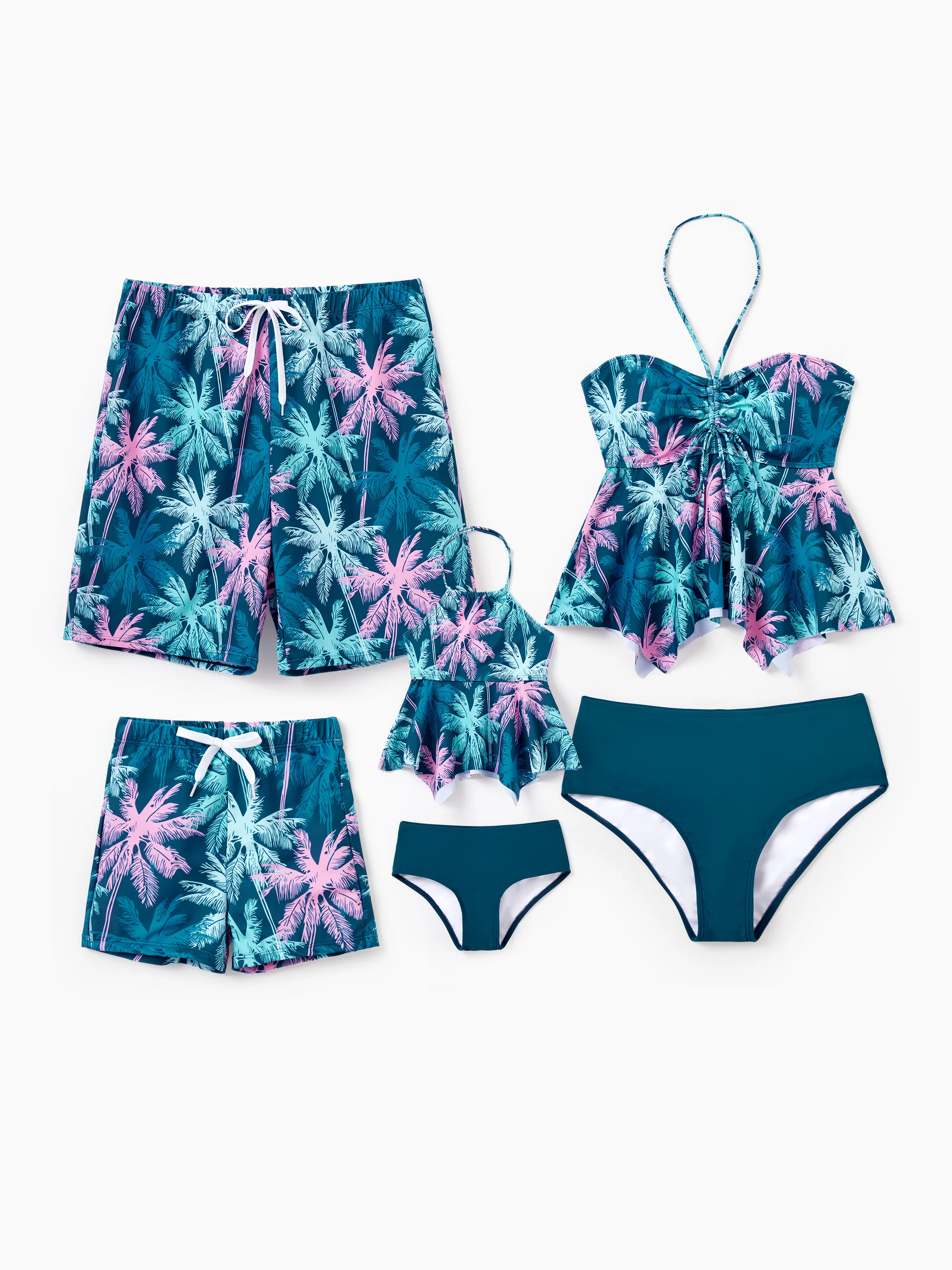Toddler Boy Swimsuits Tropical Palm Tree Print Swim Trunks Set, Beach Vacation Swimwear Turquoise