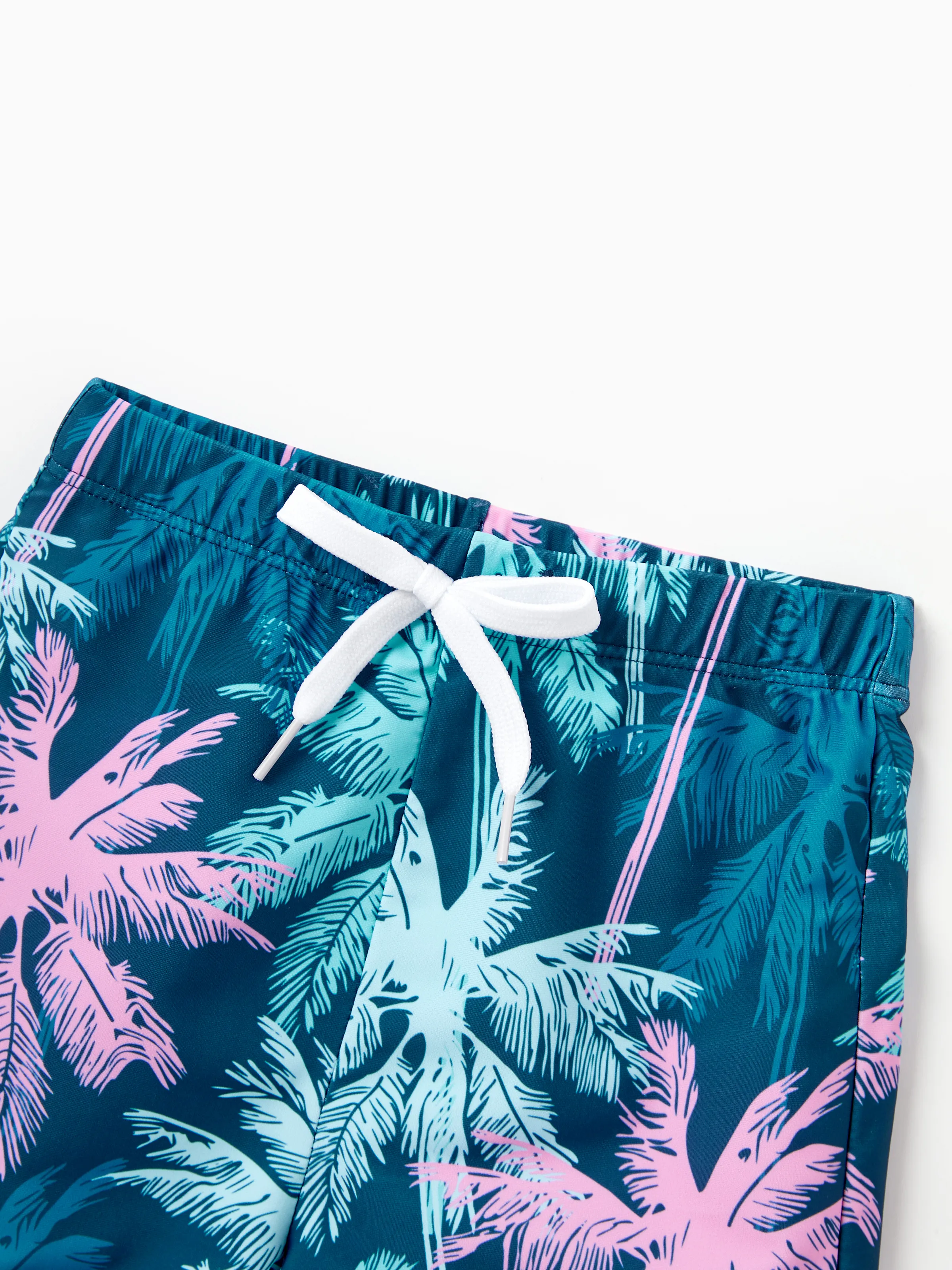 Toddler Boy Swimsuits Tropical Palm Tree Print Swim Trunks Set, Beach Vacation Swimwear Turquoise