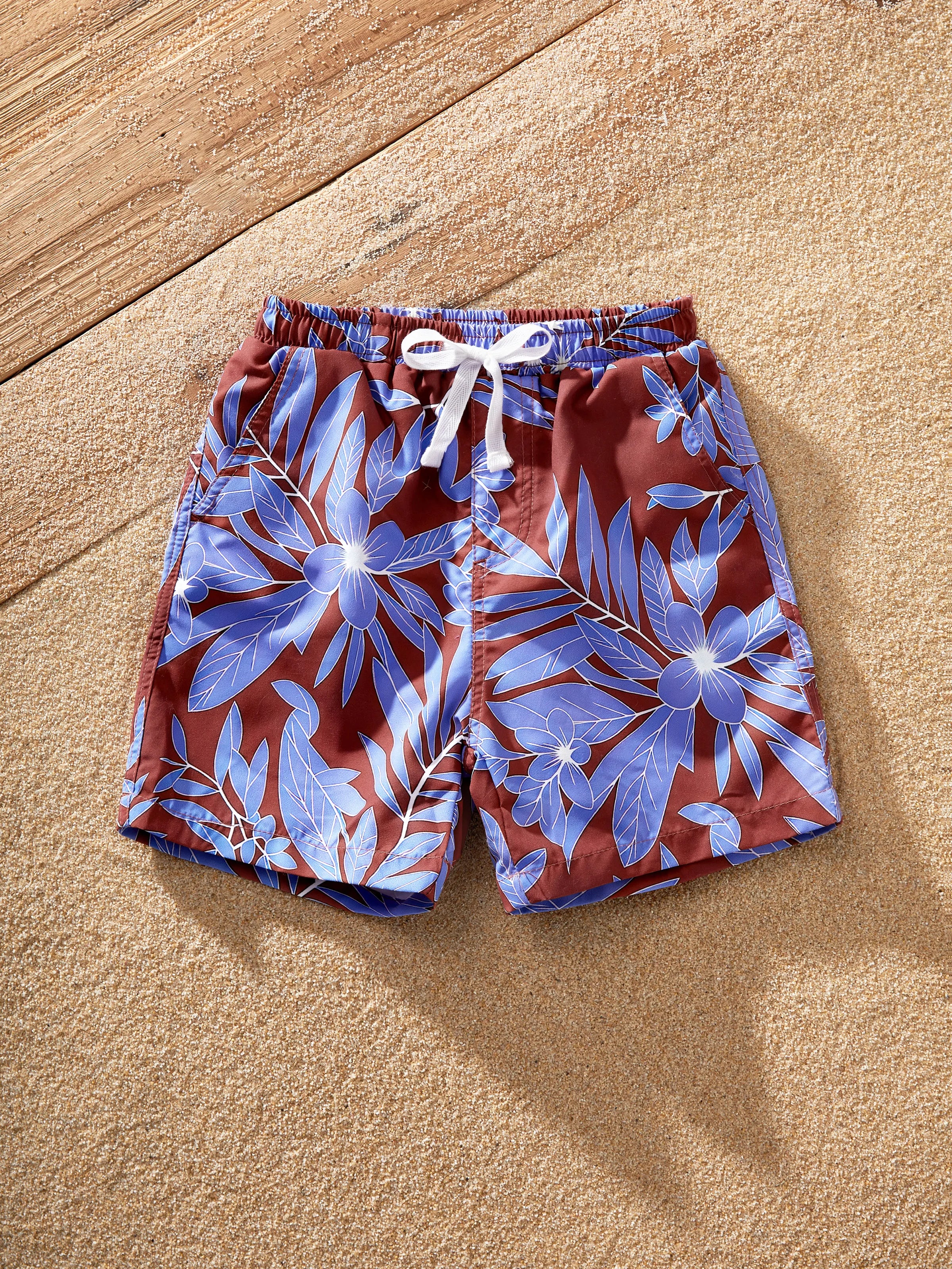 Toddler Boy Tropical Leaf Print Swim Trunks Set Multi-color