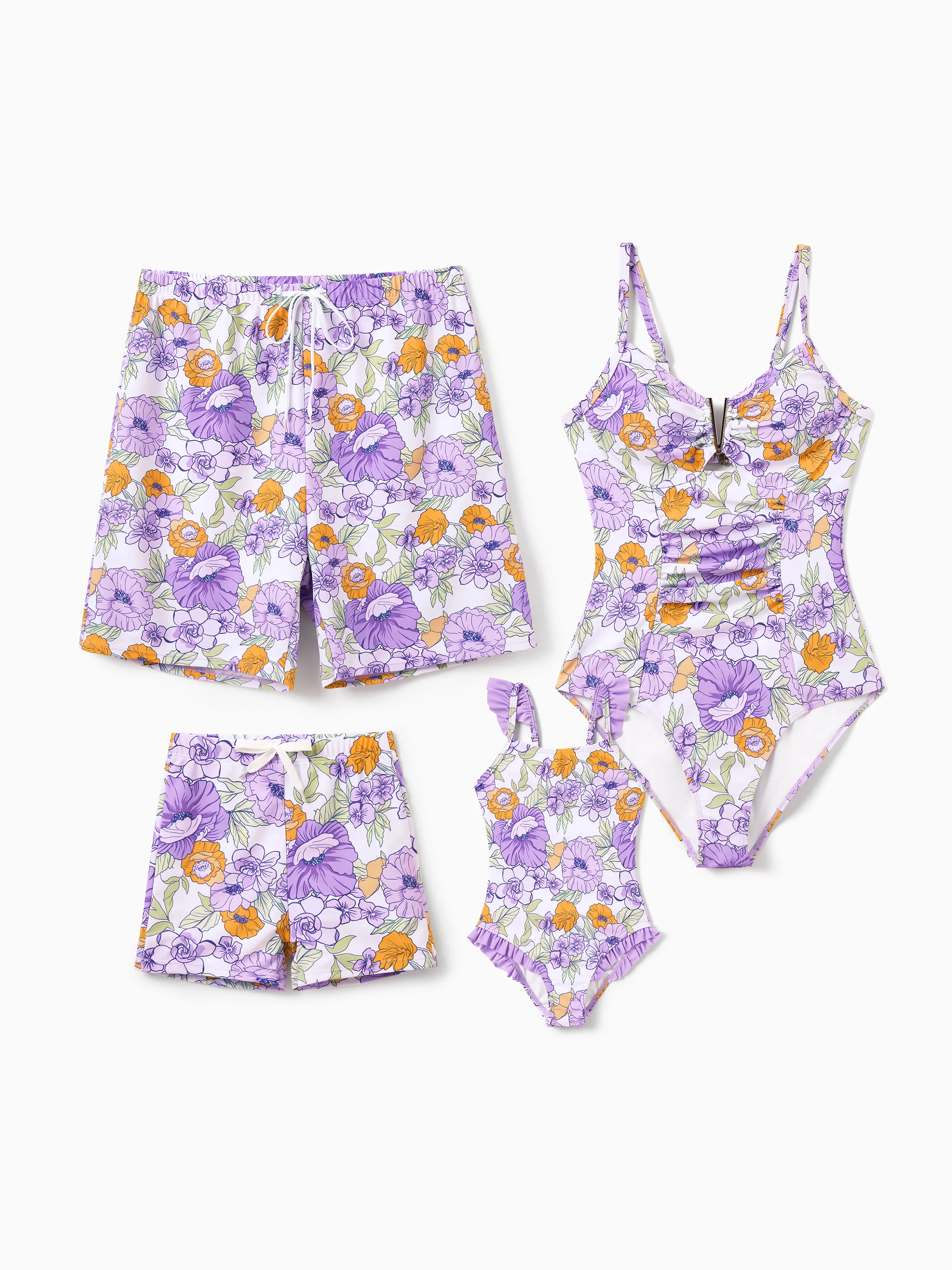 Toddler Boy Floral Print Swim Trunks Set Purple