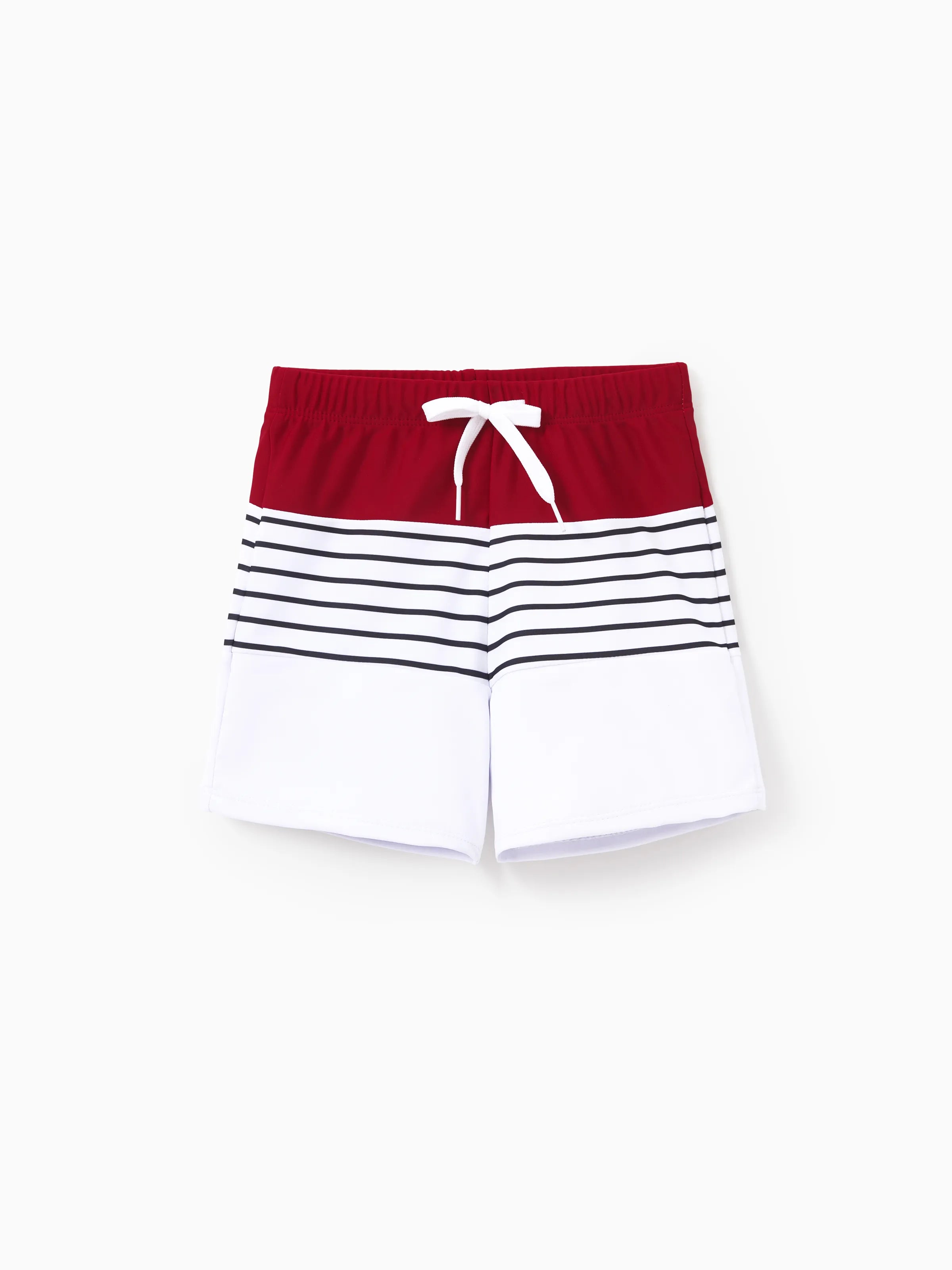 Toddler Boy Swimsuits Red Striped Colorblock Swim Trunks Matching Beachwear Outfits for Summer, Cruise, Vacation Red