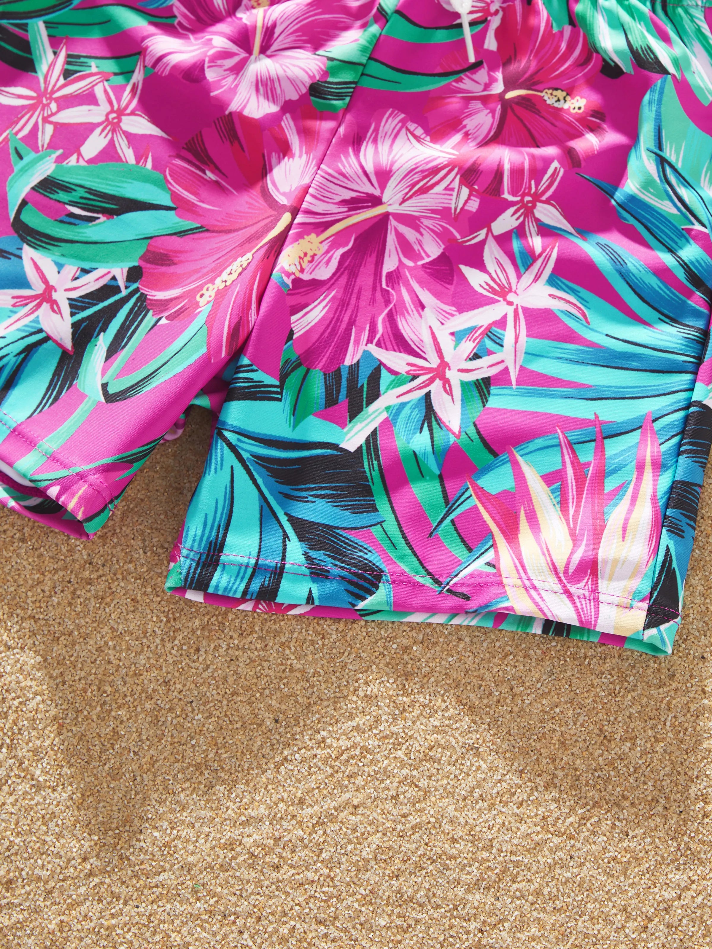 Toddler Boy Swimsuits Tropical Pink Leaf Print Halter Swim Trunks Set Pink