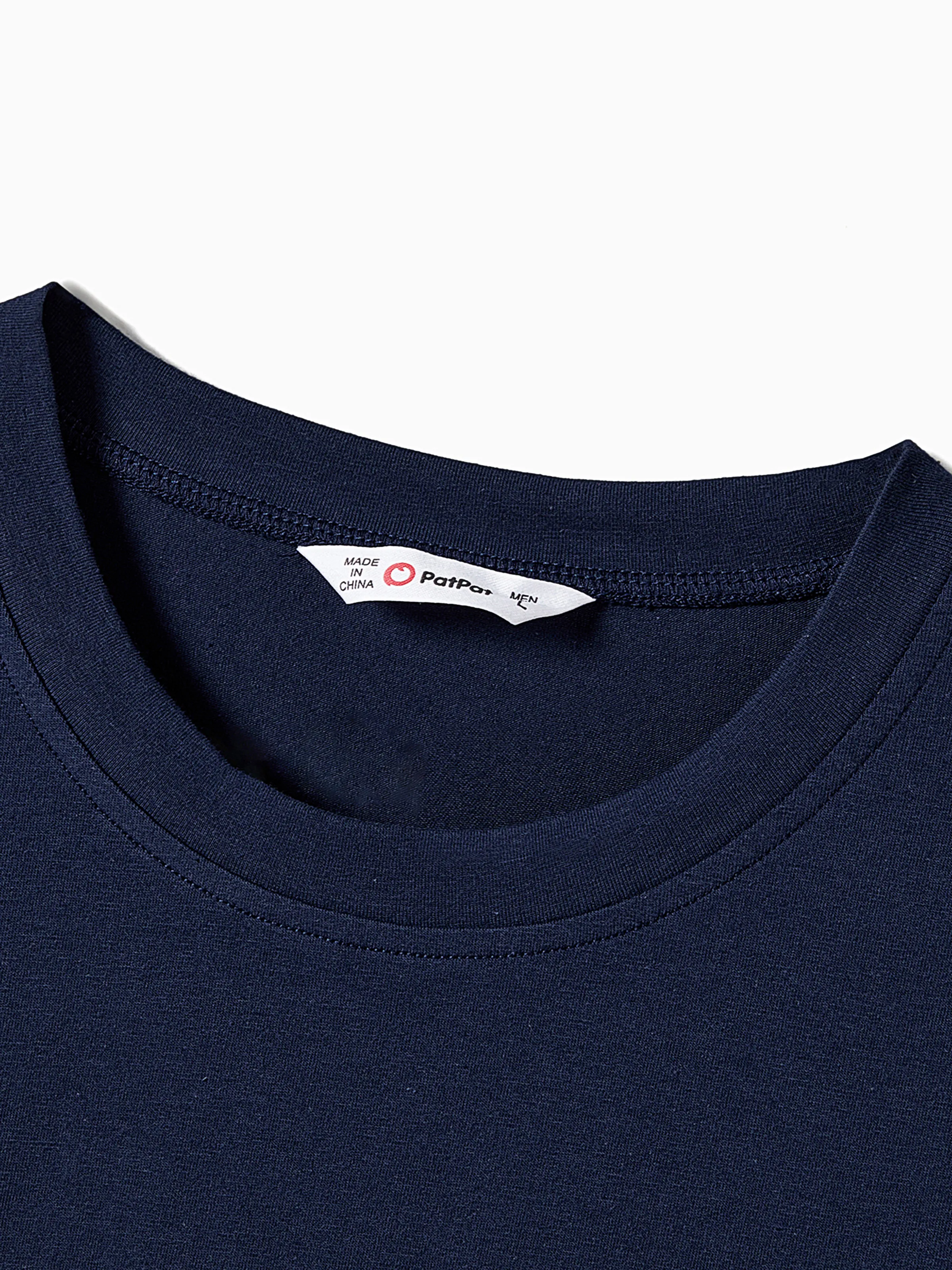 Daddy and Me Family Matching Casual Dress or T-Shirt, Solid Color, Fabric Stitching royalblue