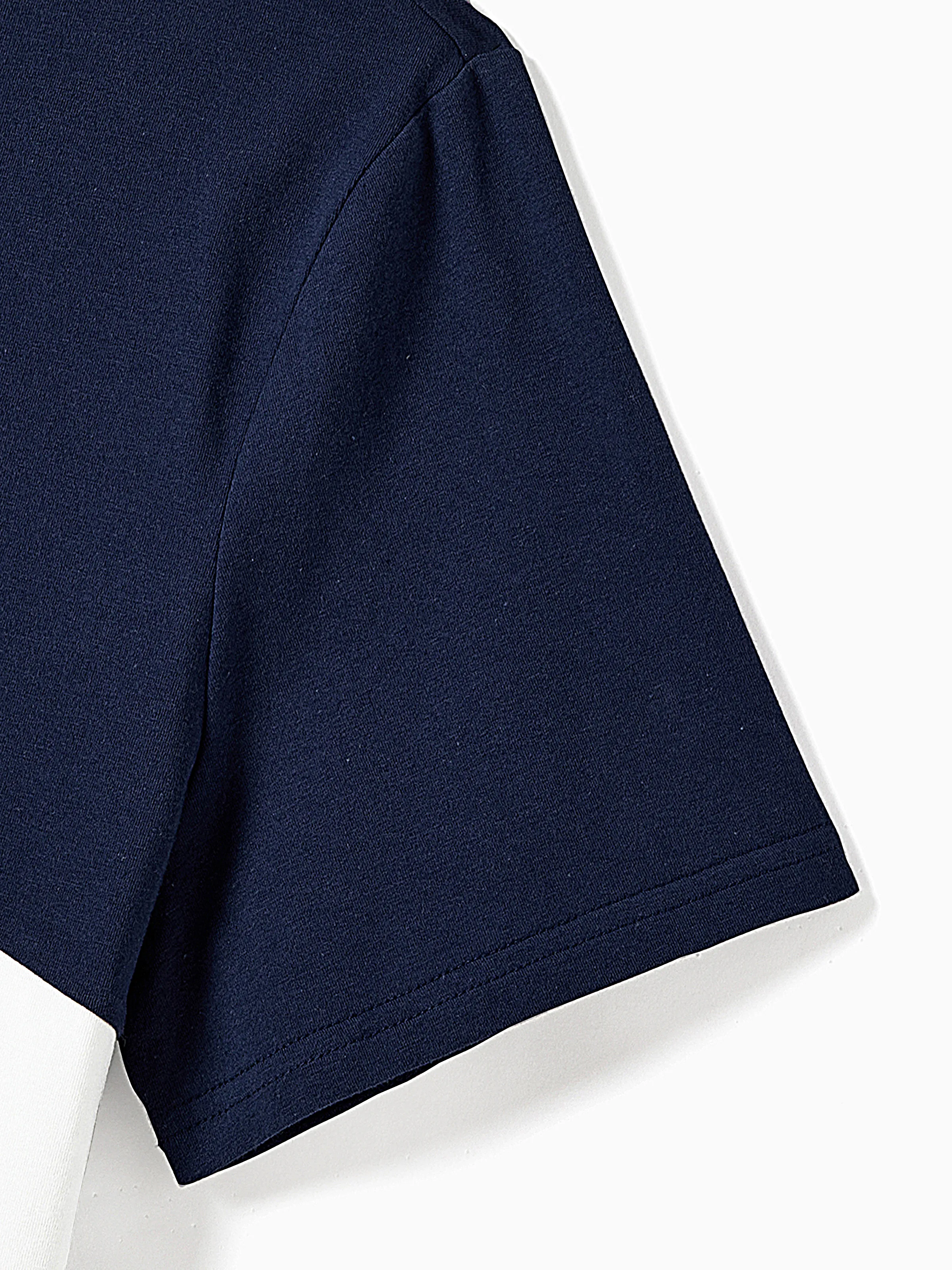 Daddy and Me Family Matching Casual Dress or T-Shirt, Solid Color, Fabric Stitching royalblue