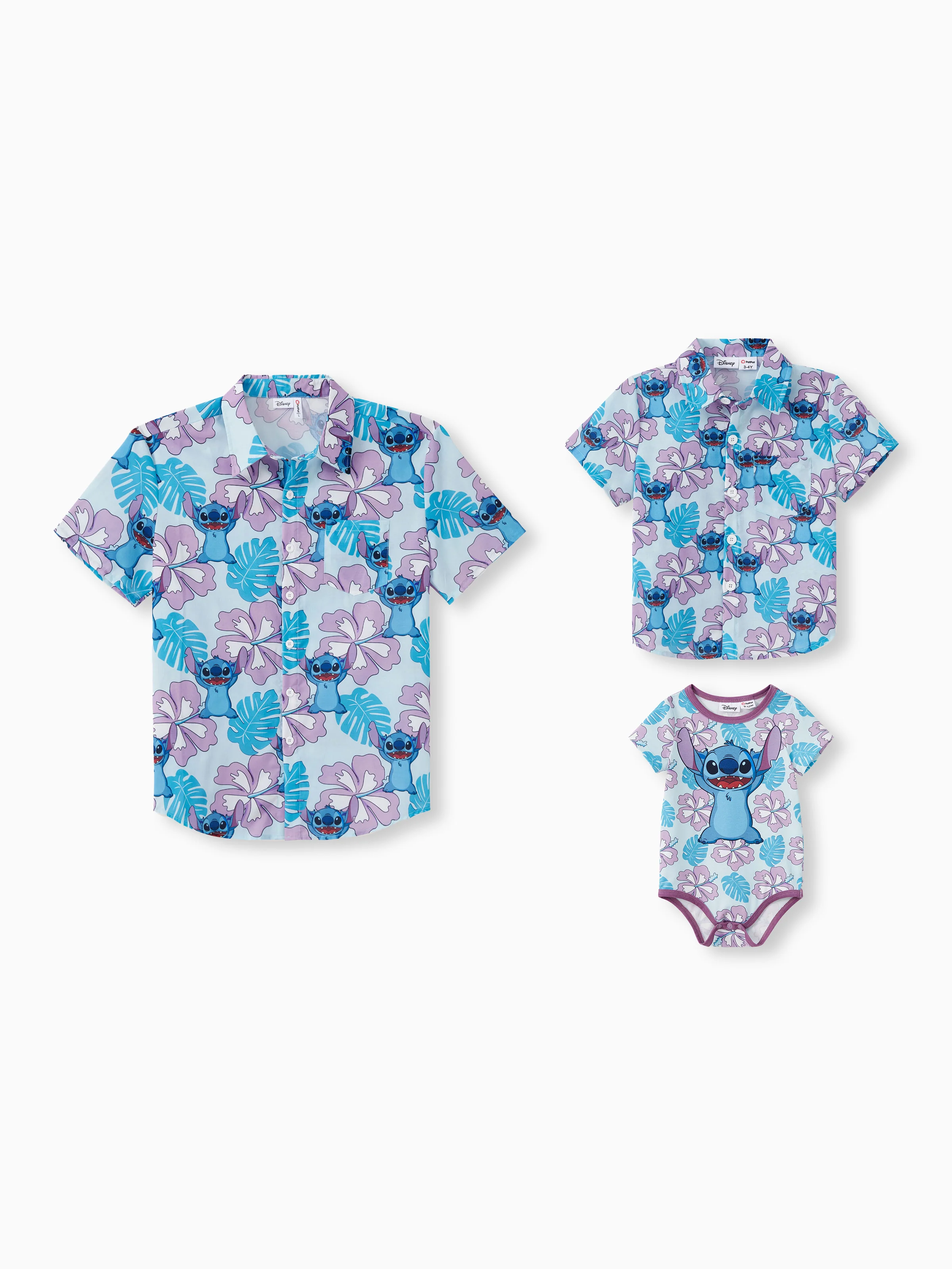 Disney Stitch Daddy and Me Family Matching Naia™ Stitch and Hawaii Style Floral Print Sleeveless Dress/Onesie／Shirt Multi-color