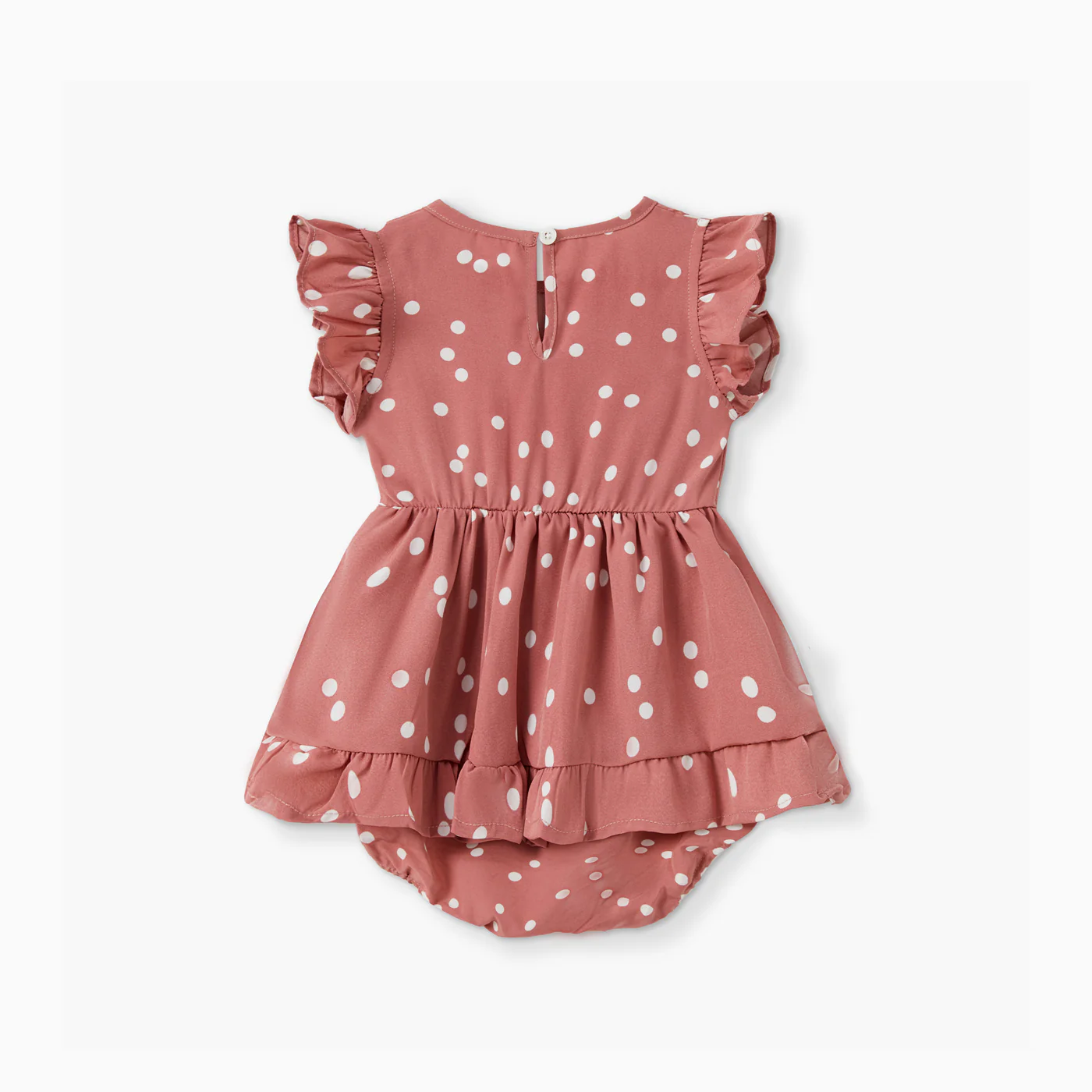 All Over Dots Pink Cross Wrap V Neck Ruffle Flutter-sleeve Dress for Mom and Me PinkyWhite