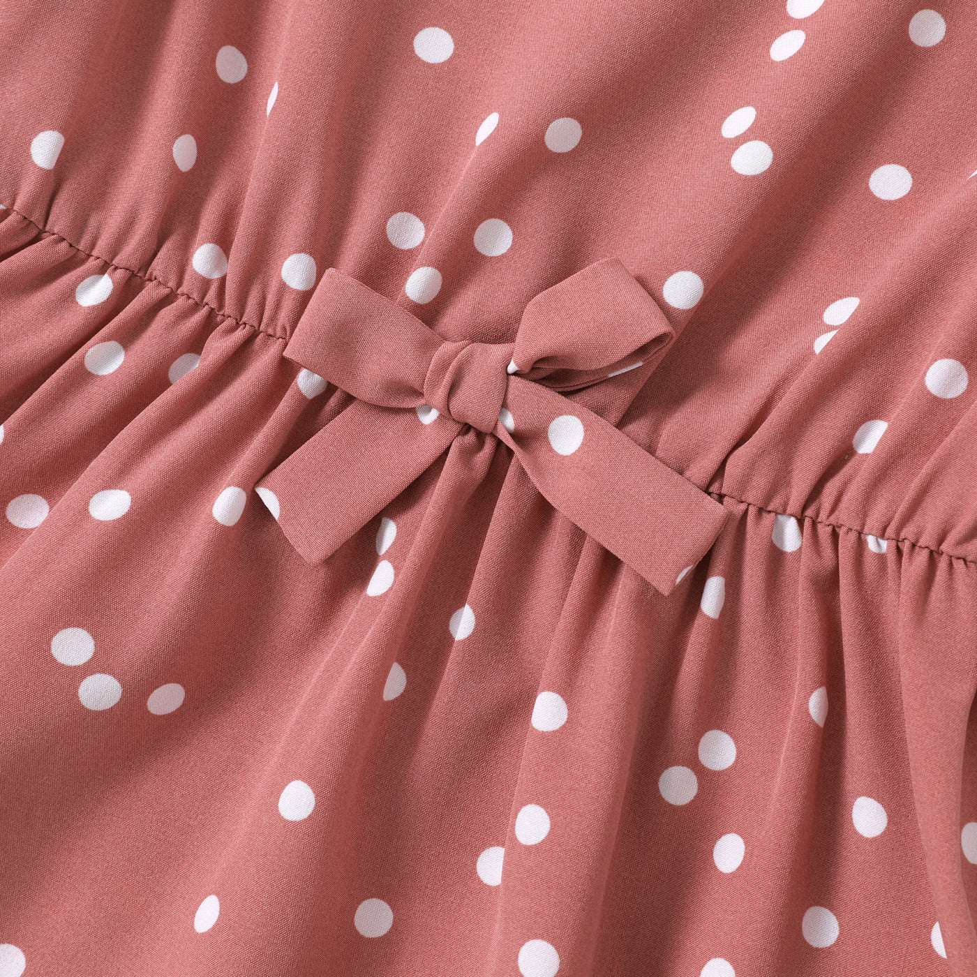 All Over Dots Pink Cross Wrap V Neck Ruffle Flutter-sleeve Dress for Mom and Me PinkyWhite