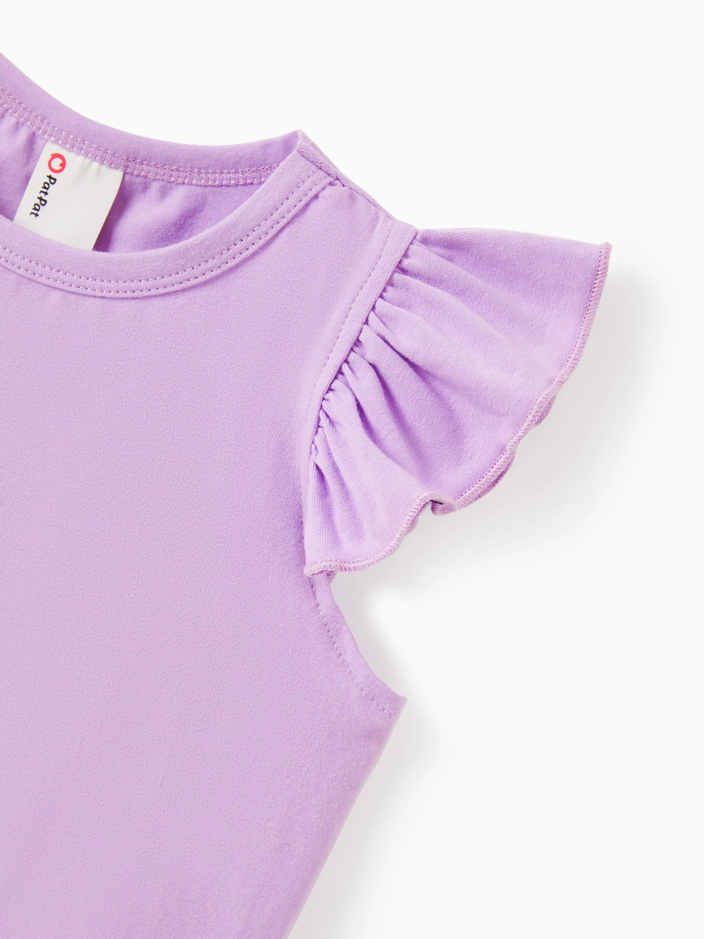 2pcs Toddler Girl Sweet Flutter-sleeve Tee and Stripe Belted Shorts Set Light Purple