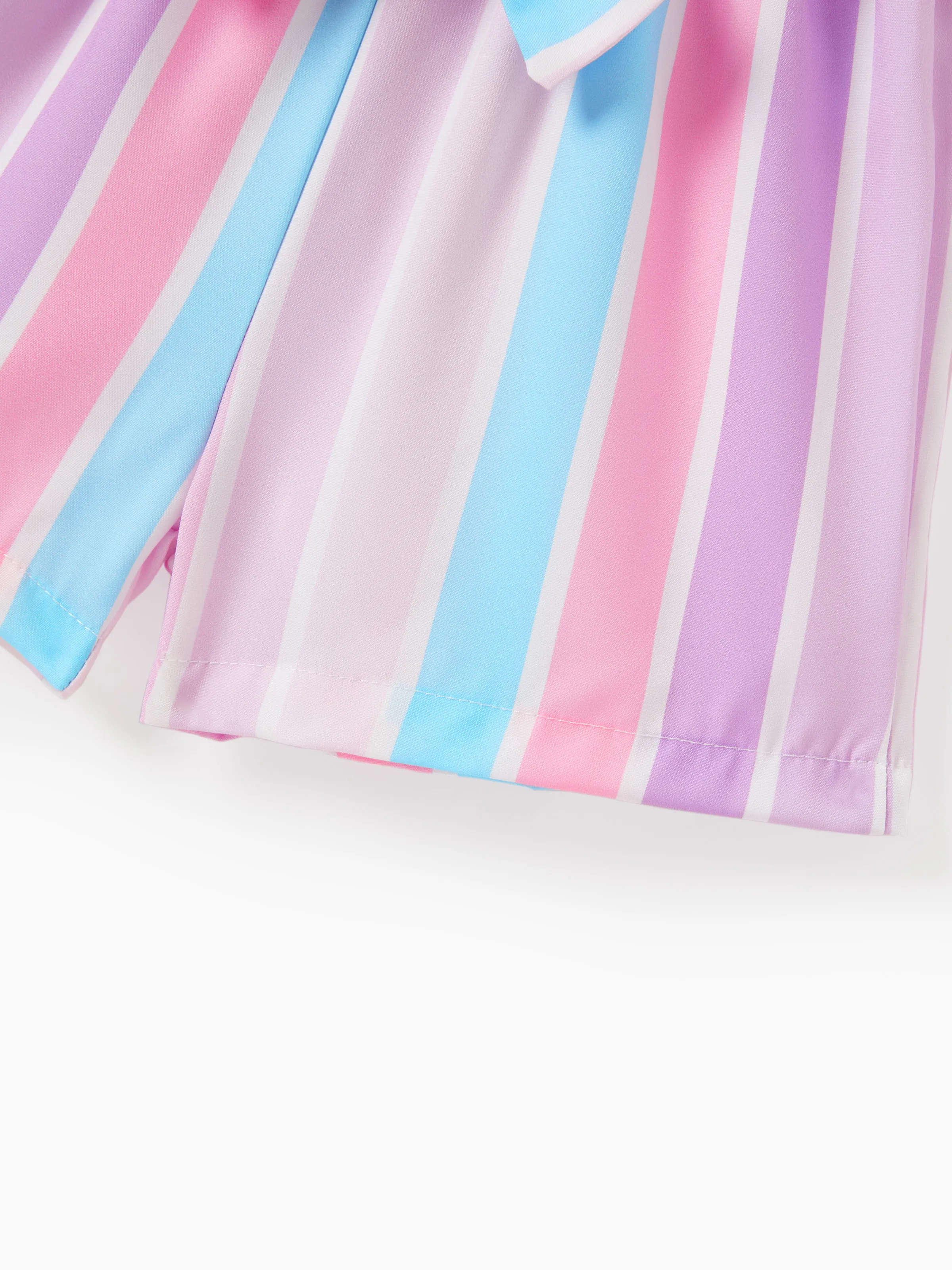 2pcs Toddler Girl Sweet Flutter-sleeve Tee and Stripe Belted Shorts Set Light Purple