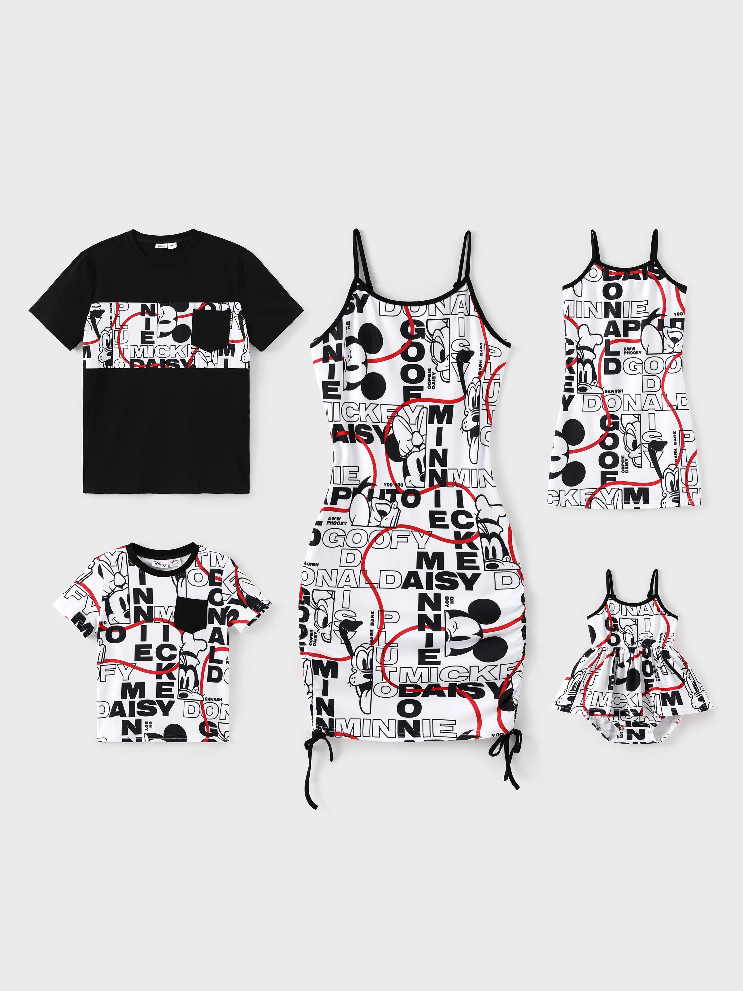 Disney Mickey and Friends Family Matching Graffiti Casual Dress/T-shirt/jumpsuit Black