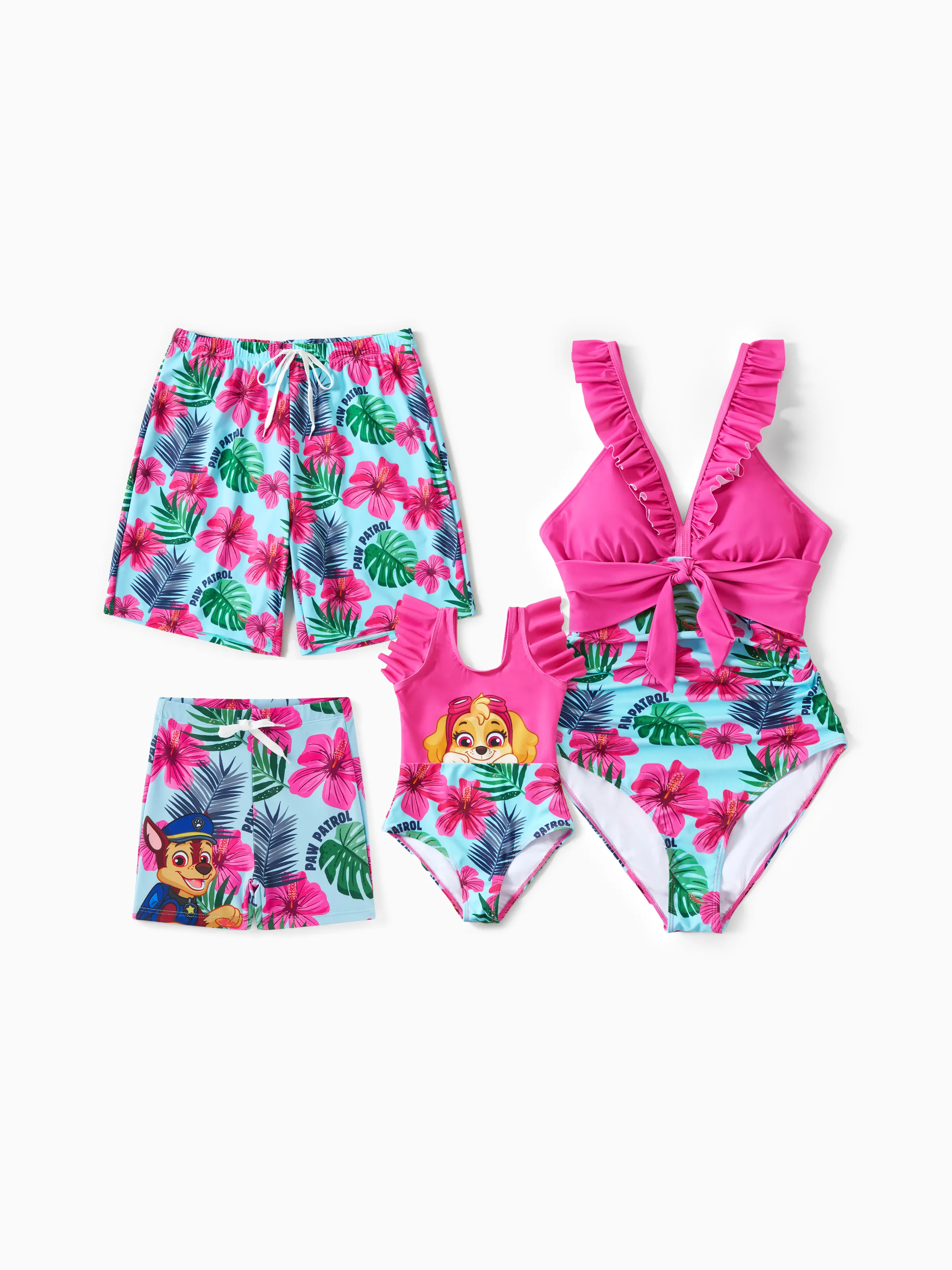 PAW Patrol Family Matching Chase Large Flower All-over Print Swimsuit Roseo