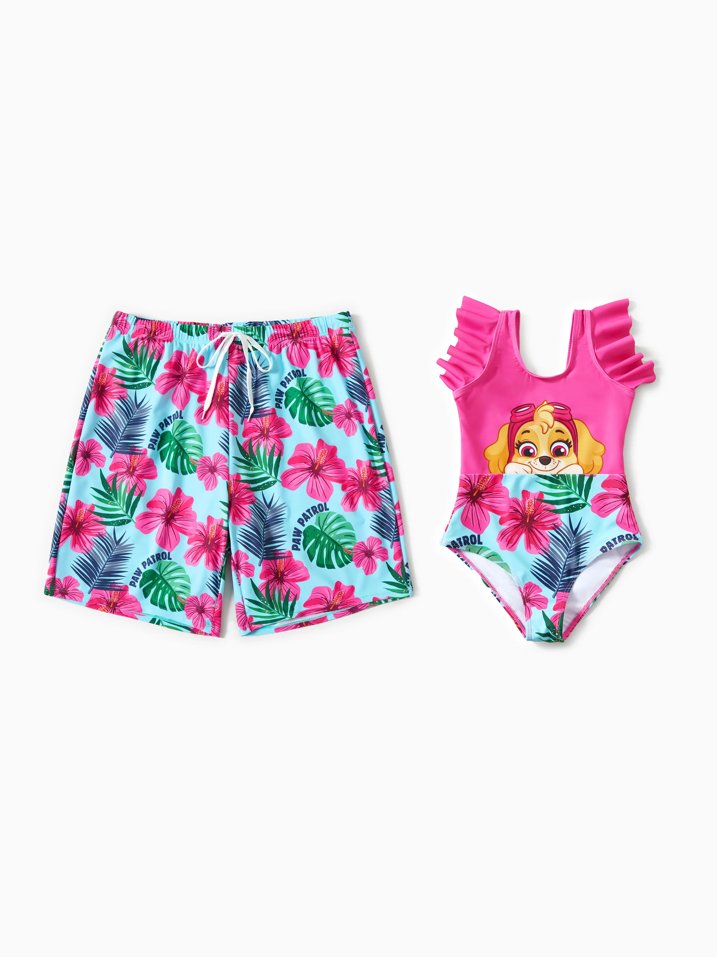 PAW Patrol Daddy & Daughter Large Flower All-over Print Swimsuit Roseo