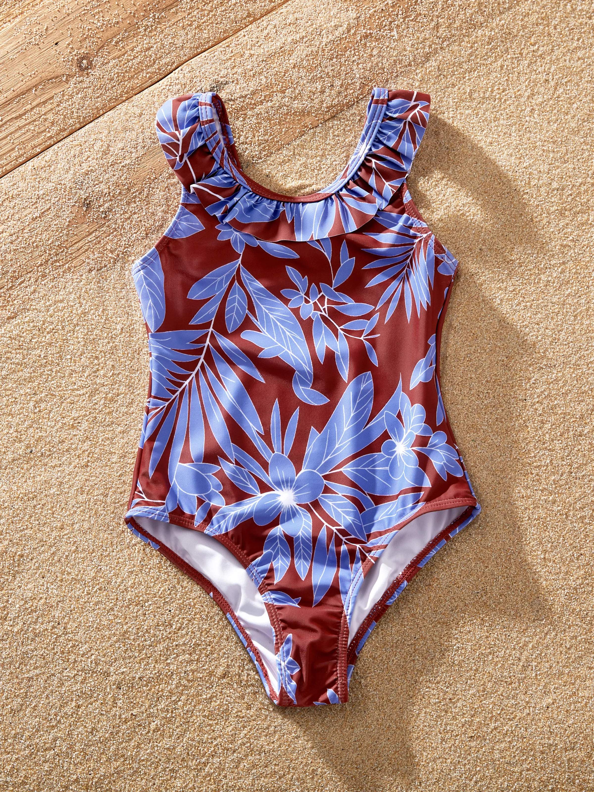 Toddler Girl Tropical Leaf Print Swimsuits Cutout One-Piece Blue