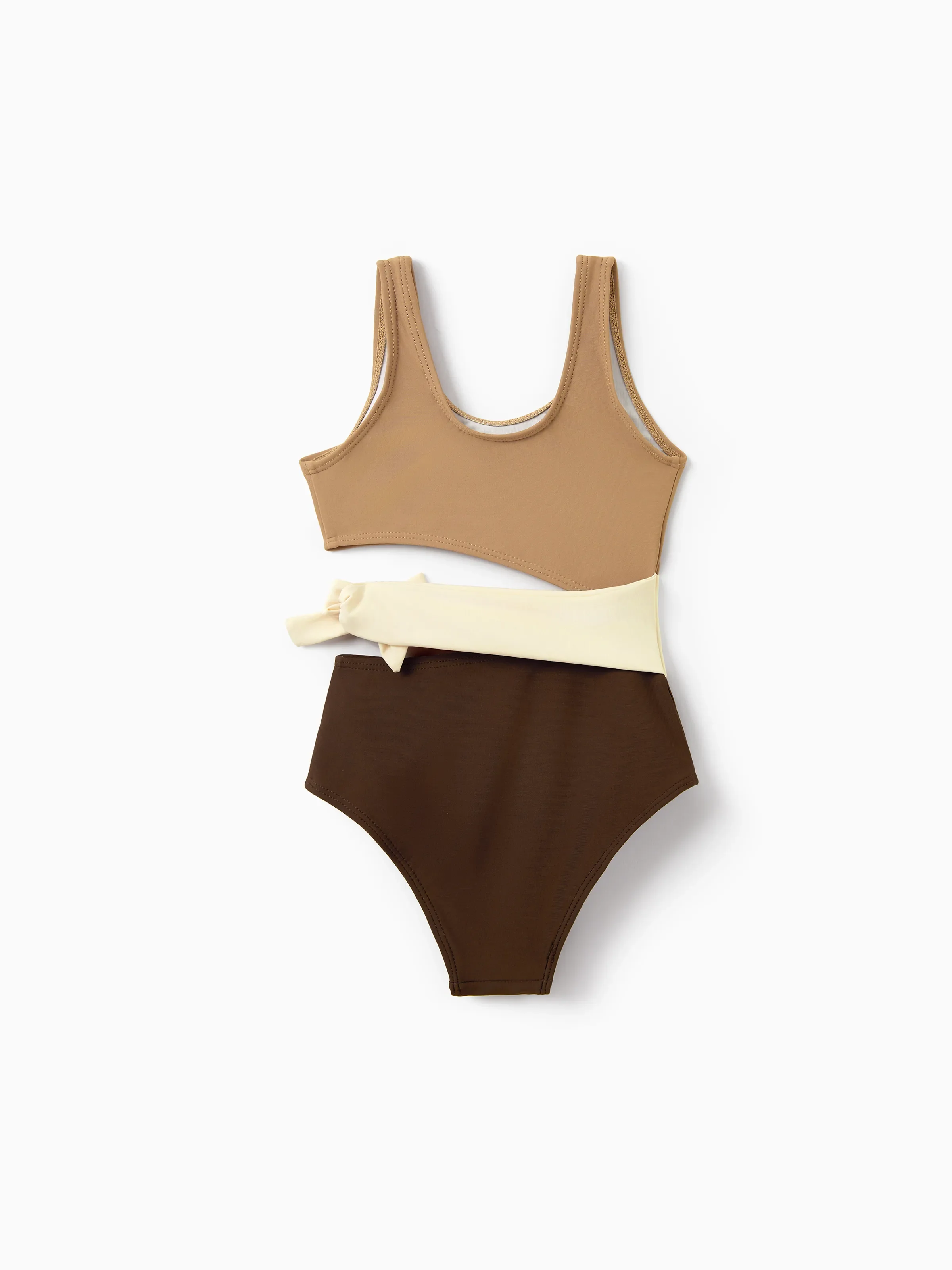 Toddler Girl Color Block Swimsuits, Summer Beach Vacation Swimwear Coffee