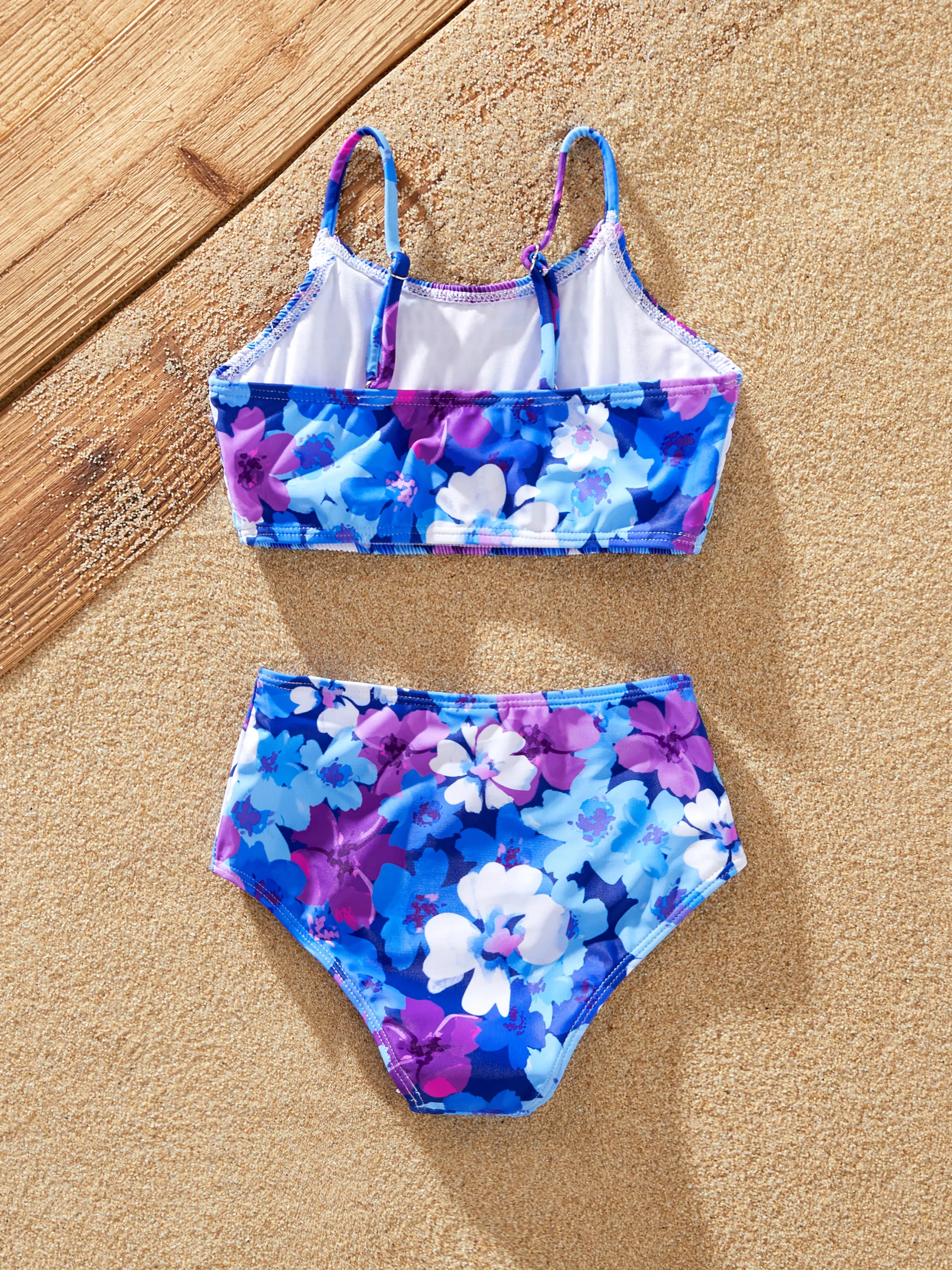Toddler Girl Flora Smocking Strap two-piece Swimsuit Purple