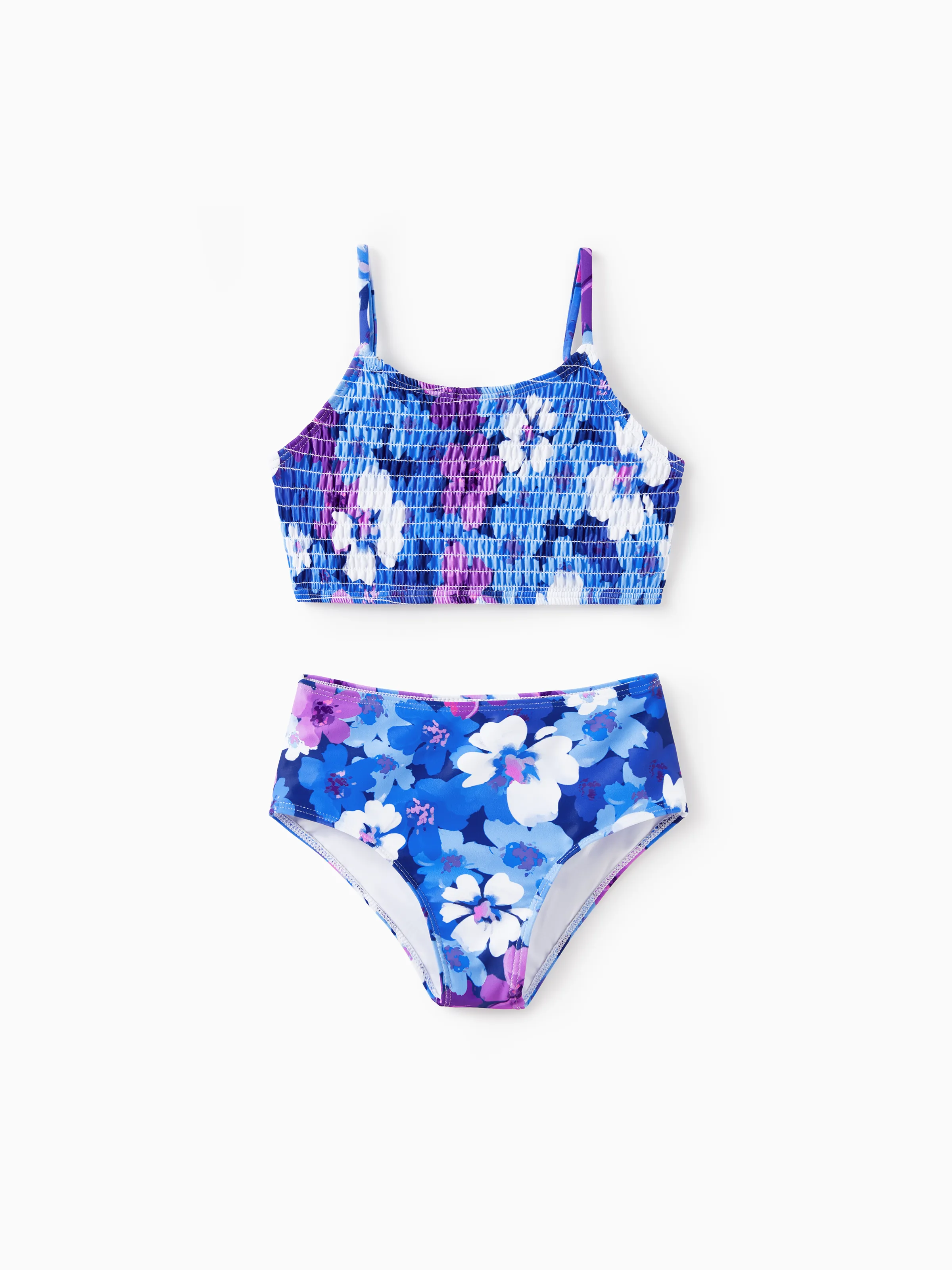 Toddler Girl Flora Smocking Strap two-piece Swimsuit Purple