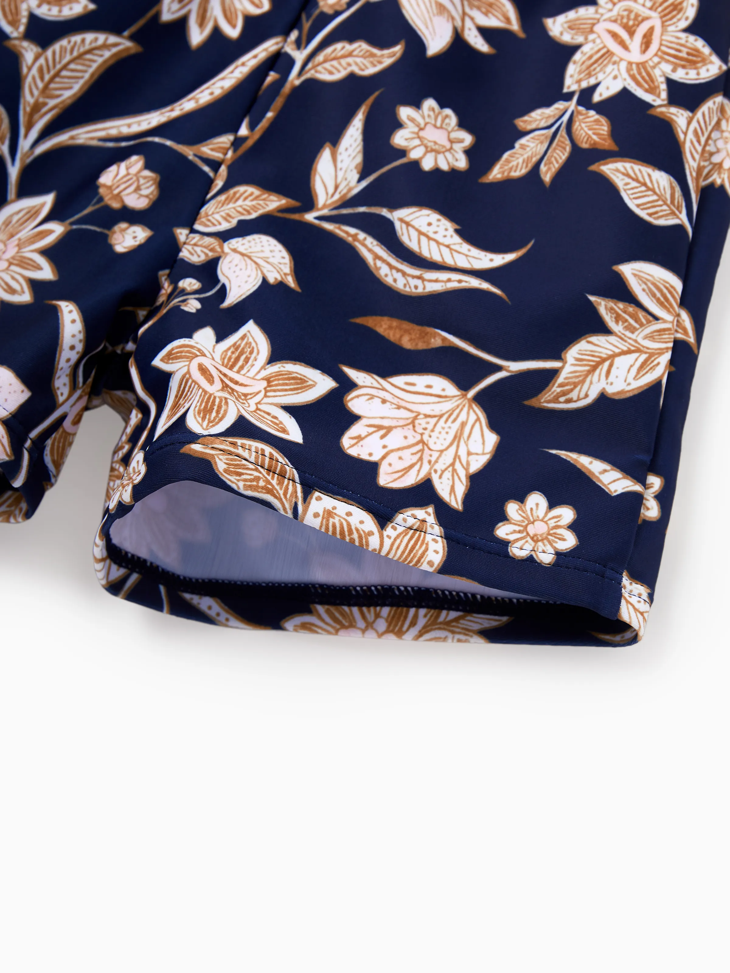 Toddler Boy Floral Print Swim Trunks Deep Blue