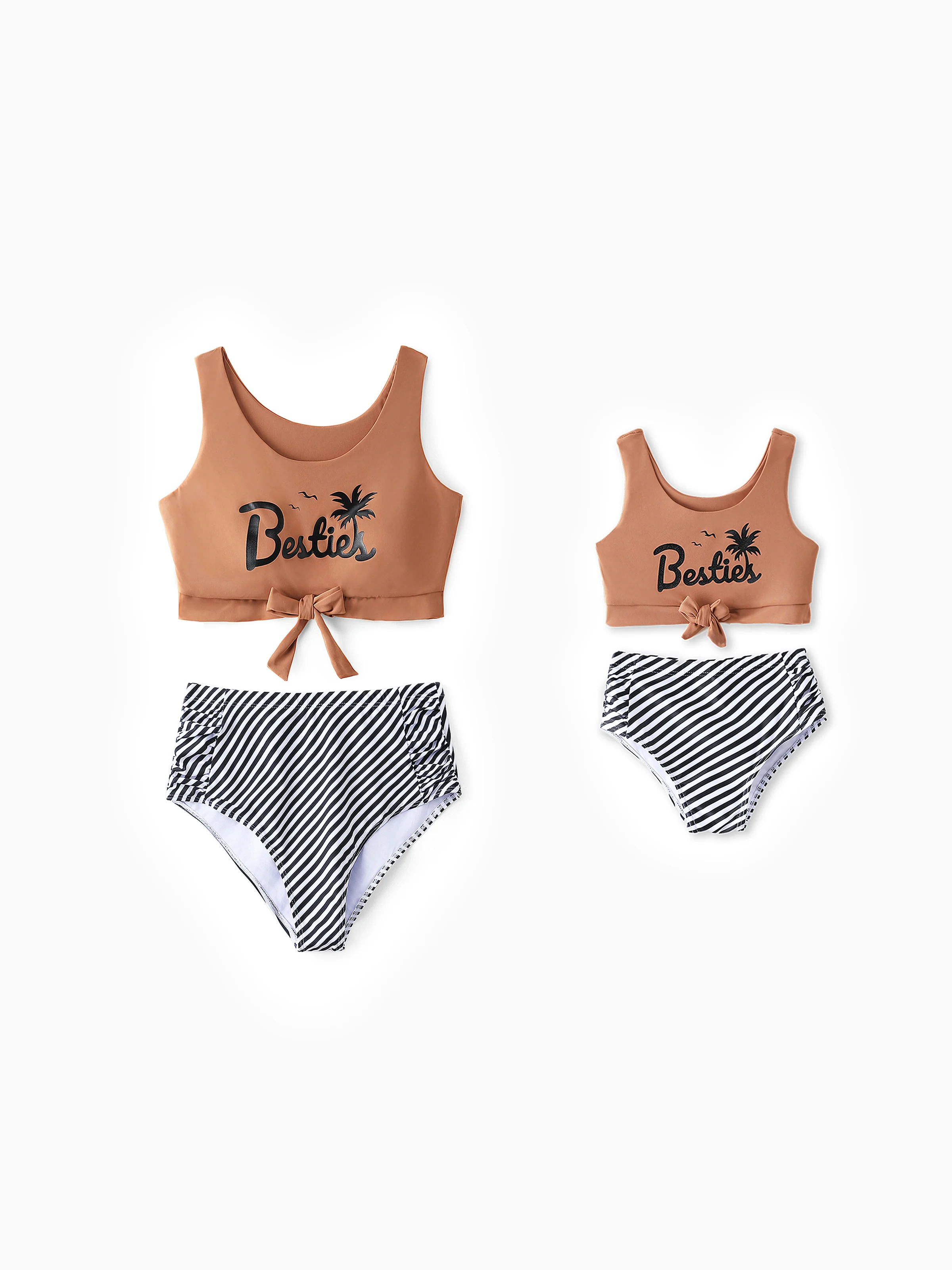 Mommy & me Besties Printed Crop Tank Bikini Khaki