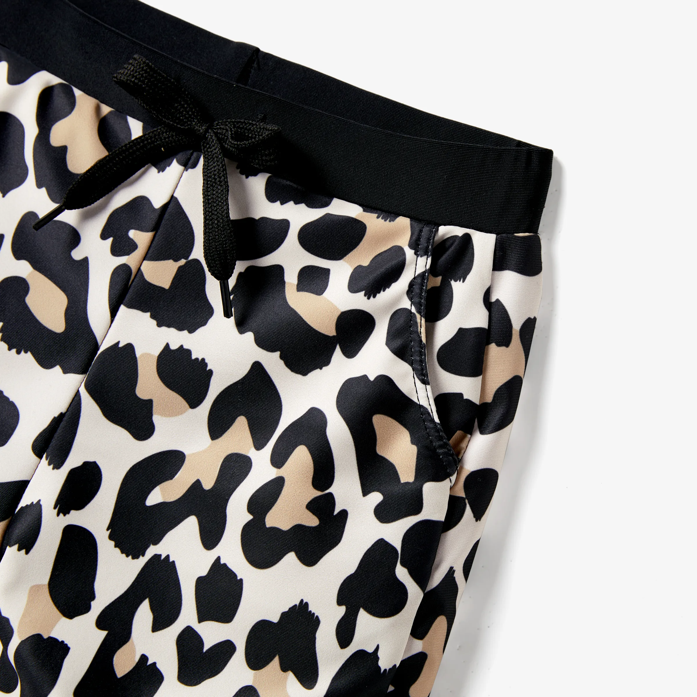 Daddy & Son Leopard Pattern Drawstring Swim Trunks Black