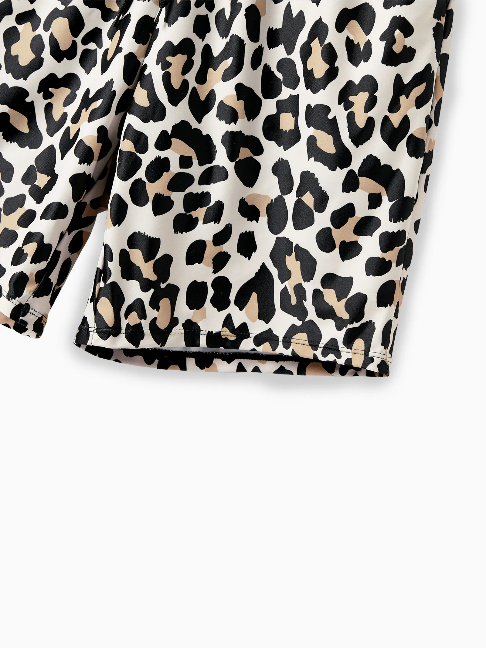 Daddy & Son Leopard Pattern Drawstring Swim Trunks Black