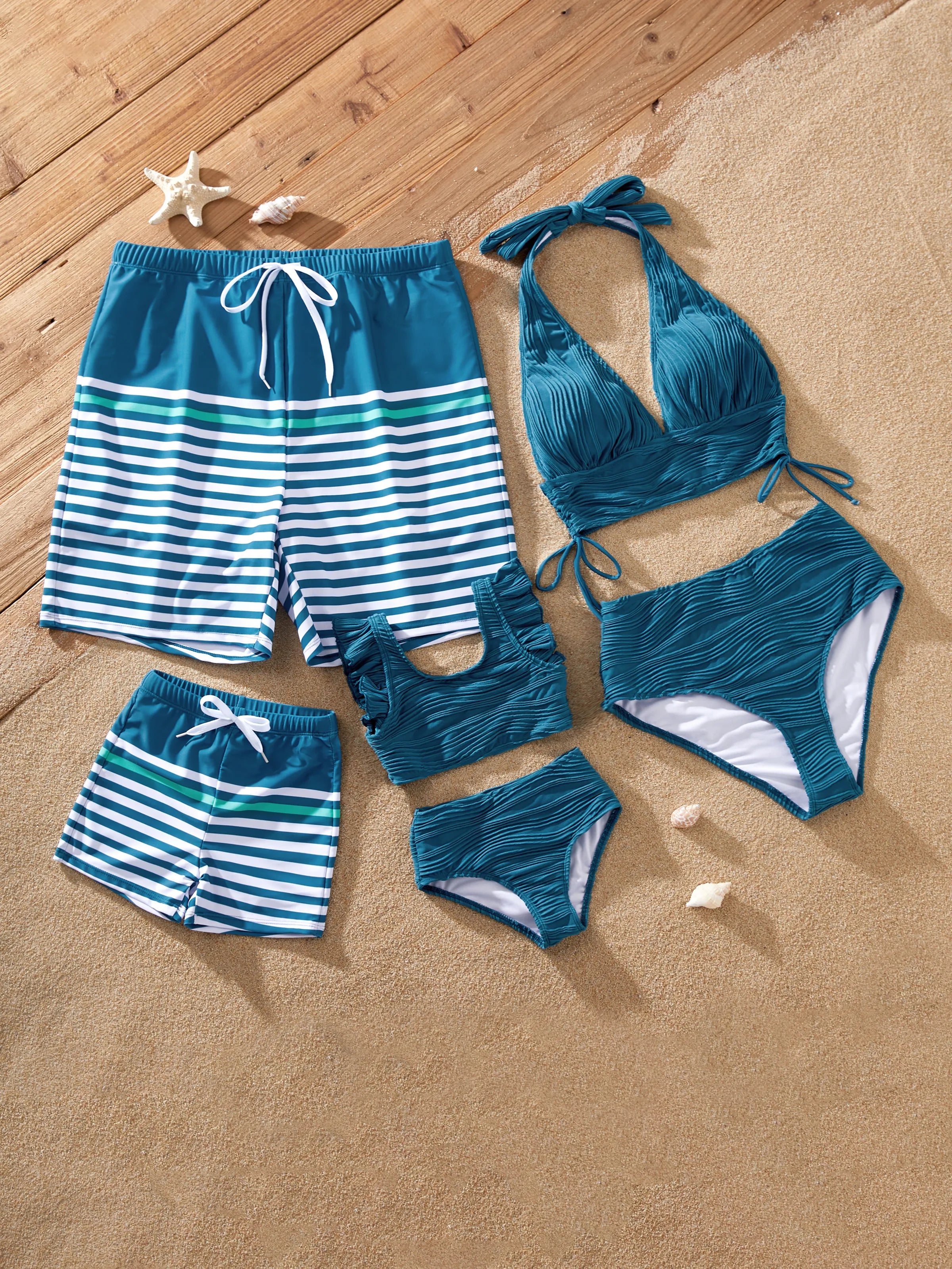 Toddler Boy Teal Striped Swim Trunks Set Multi-color