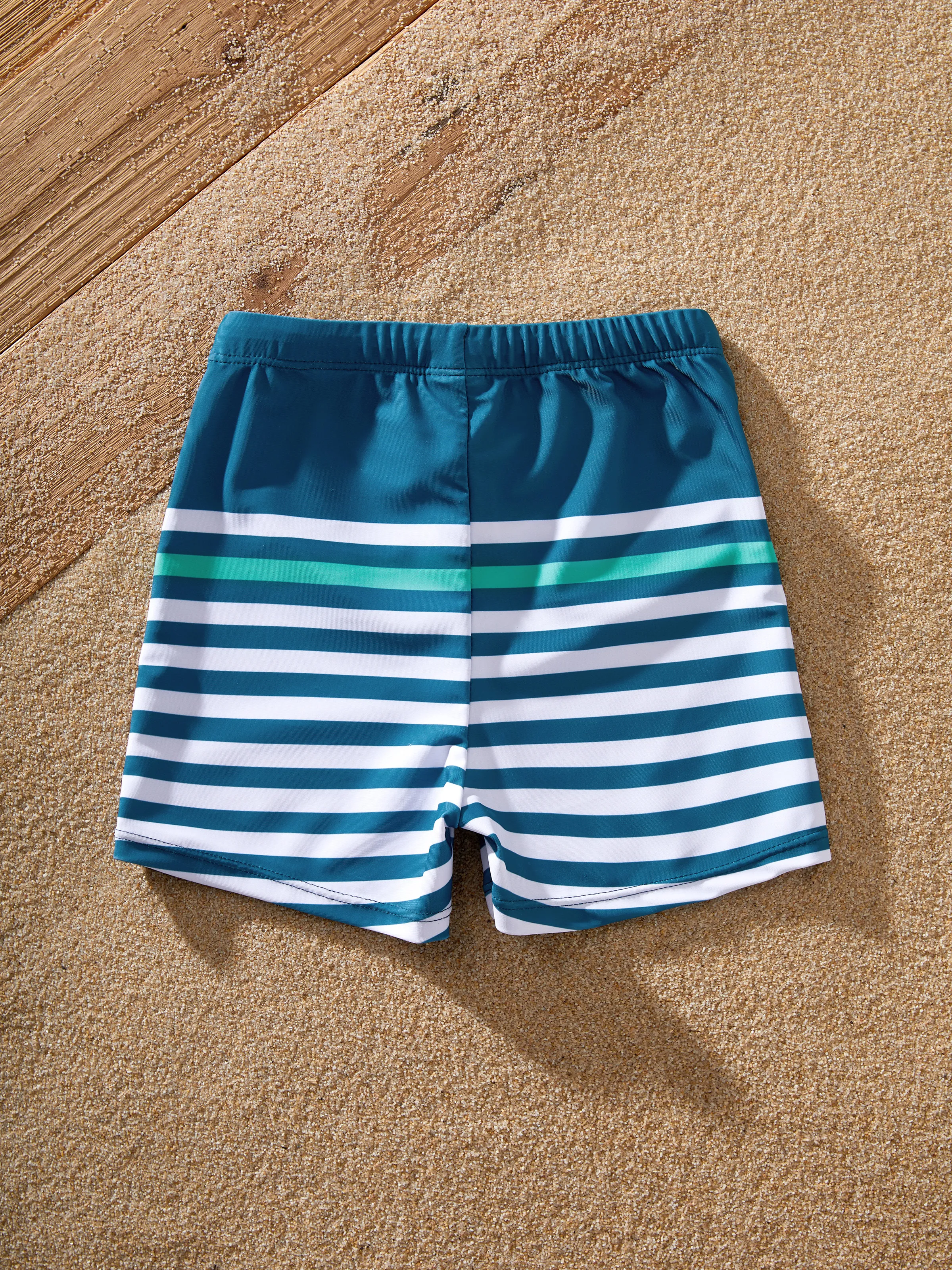 Toddler Boy Teal Striped Swim Trunks Set Multi-color