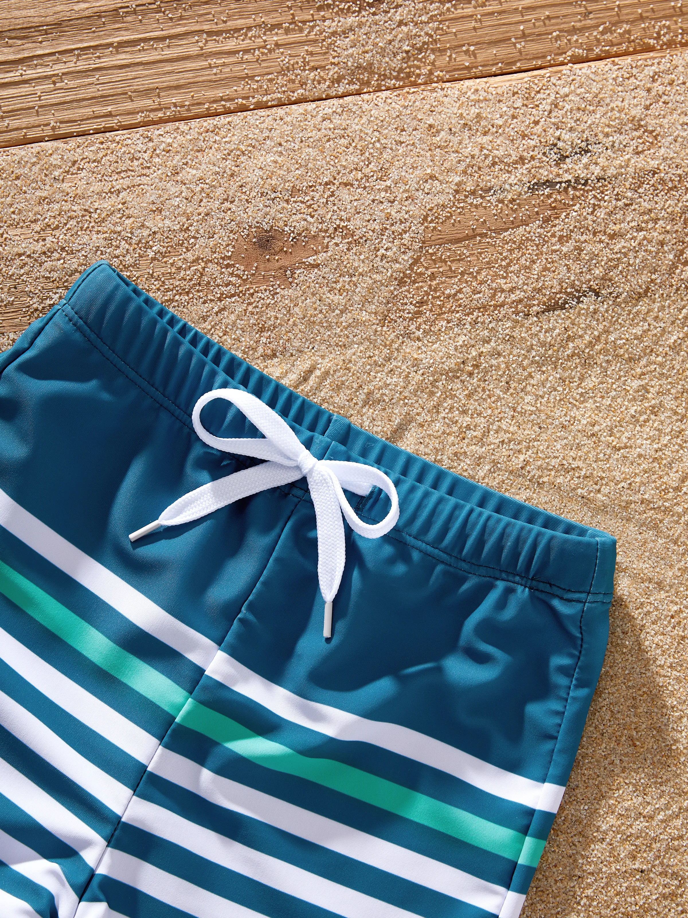 Toddler Boy Teal Striped Swim Trunks Set Multi-color