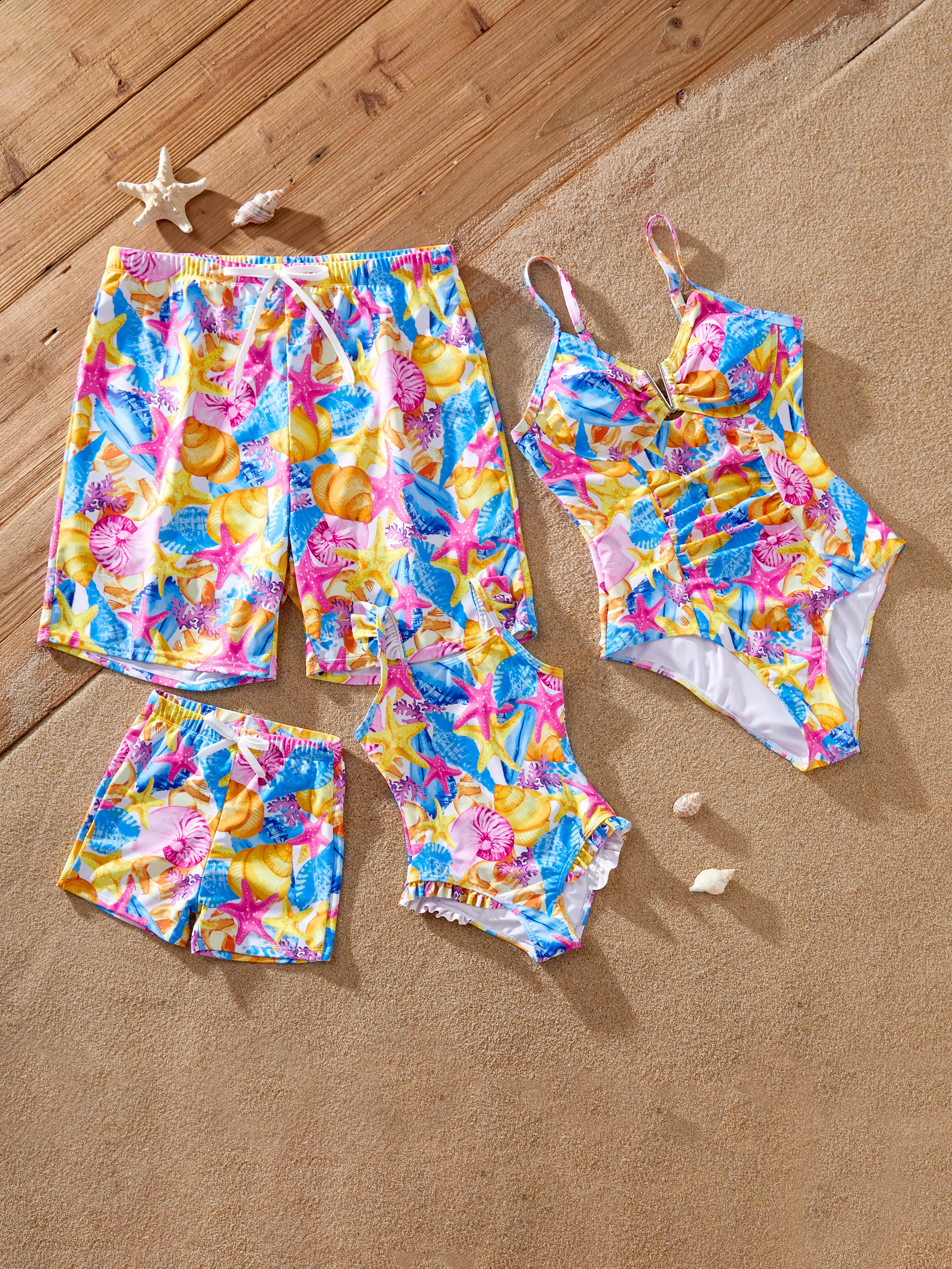 Toddler Boy Seashell & Starfish Print Swim Trunks Set Multi-color