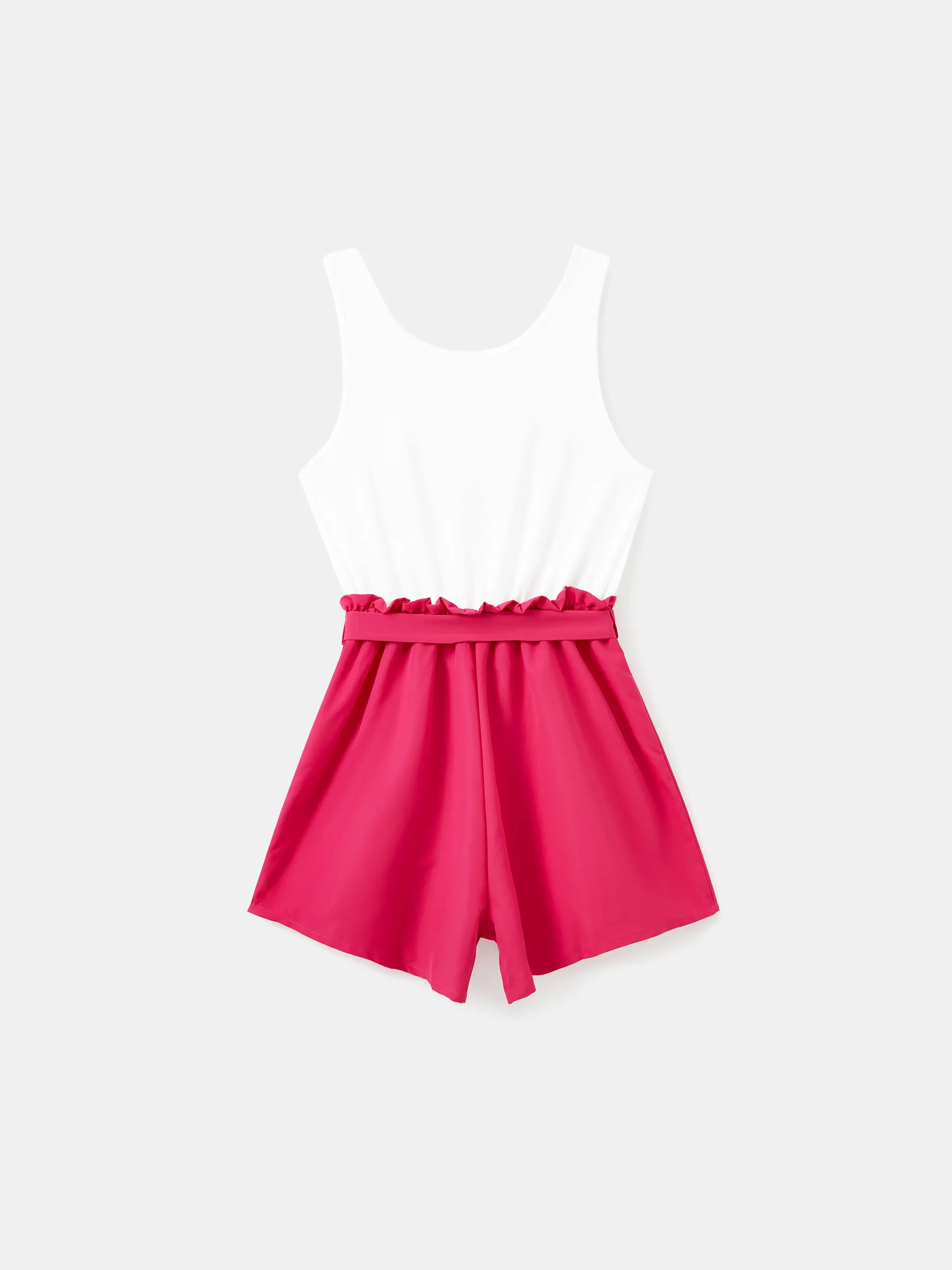 Barbie Mommy and Me Letter Print Belted Combo Tank Rompers White