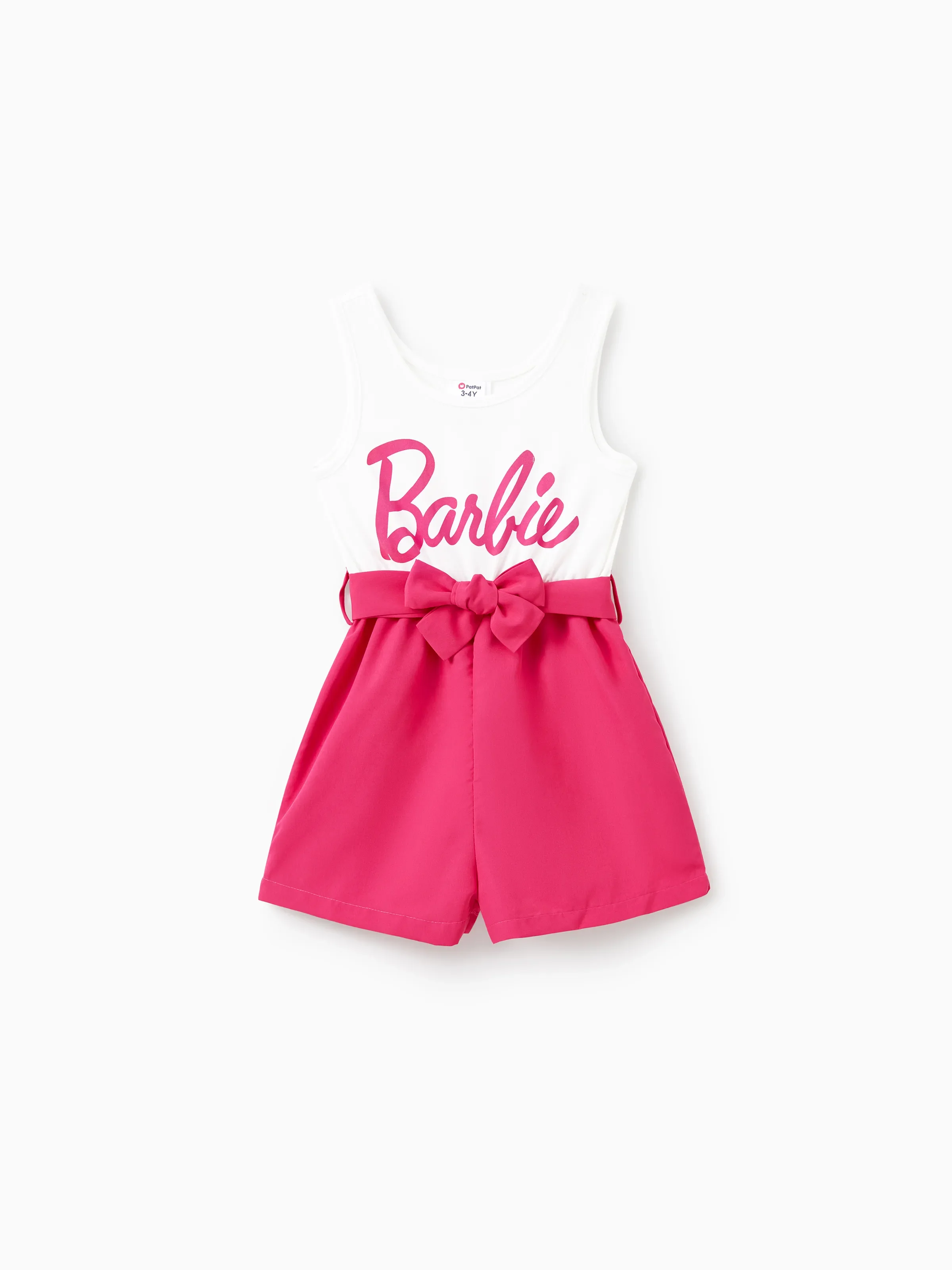 Barbie Mommy and Me Letter Print Belted Combo Tank Rompers White