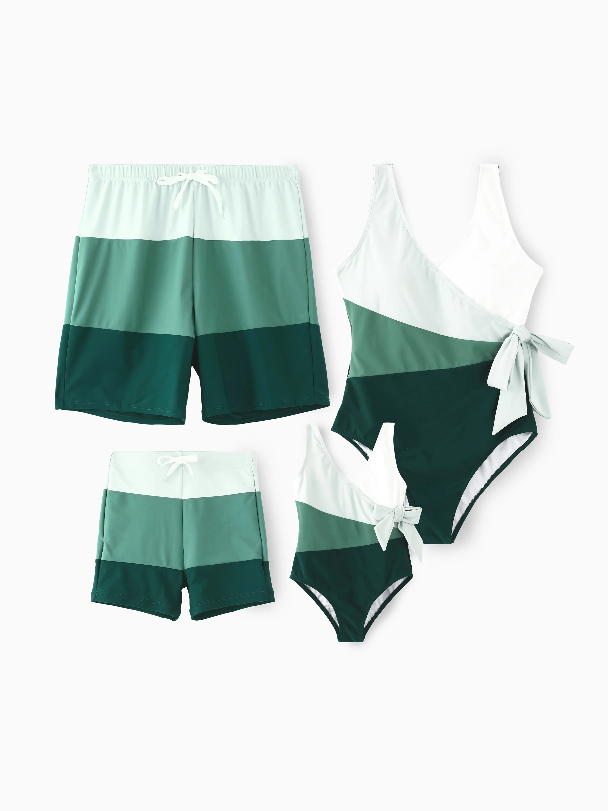 Family Matching Colorblock Swim Trunks or Wrap Side V-Neck Swimsuit MultiColour